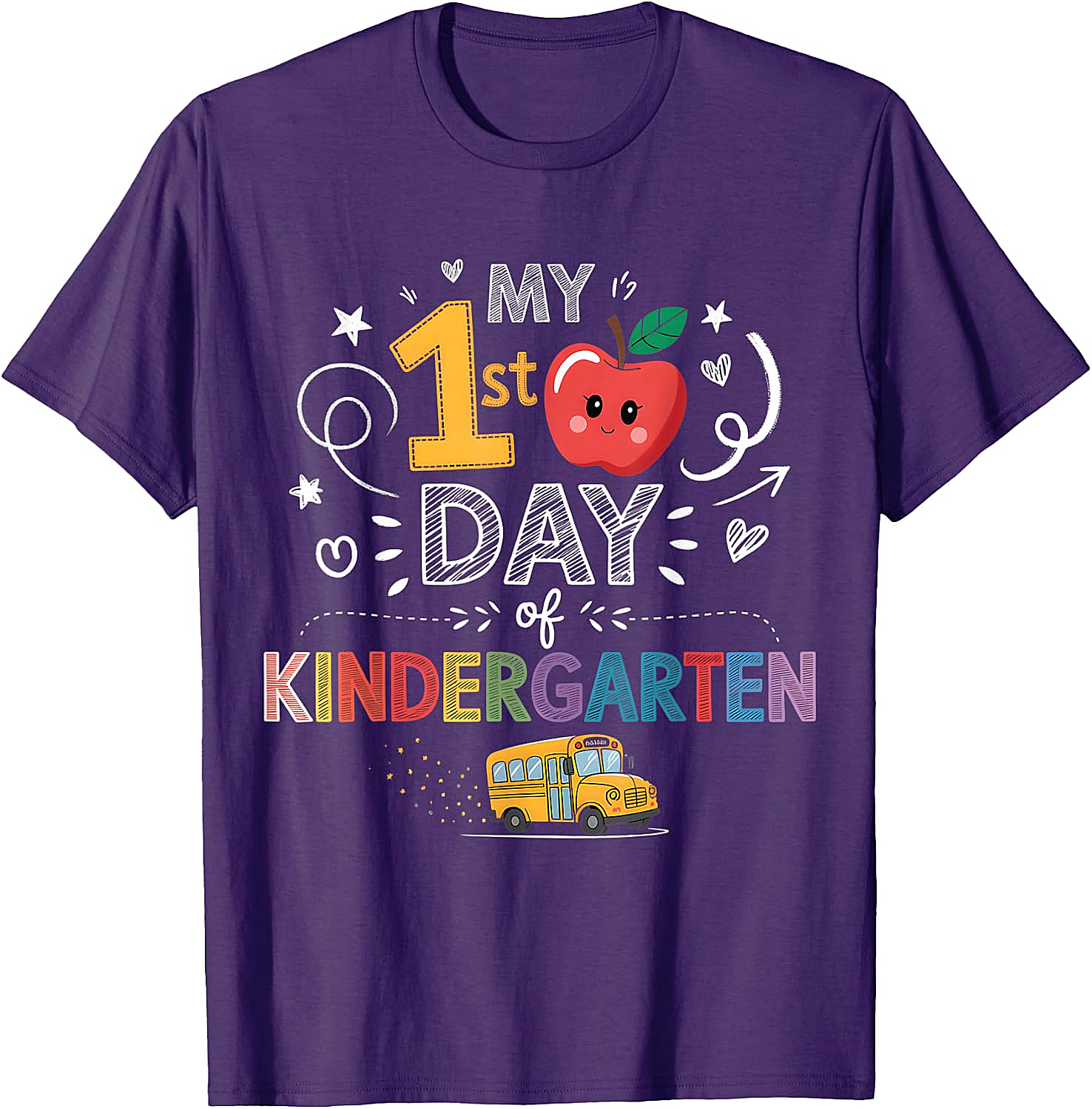 My 1st Day of Kindergarten T-Shirt - School Bus & Apple Tee