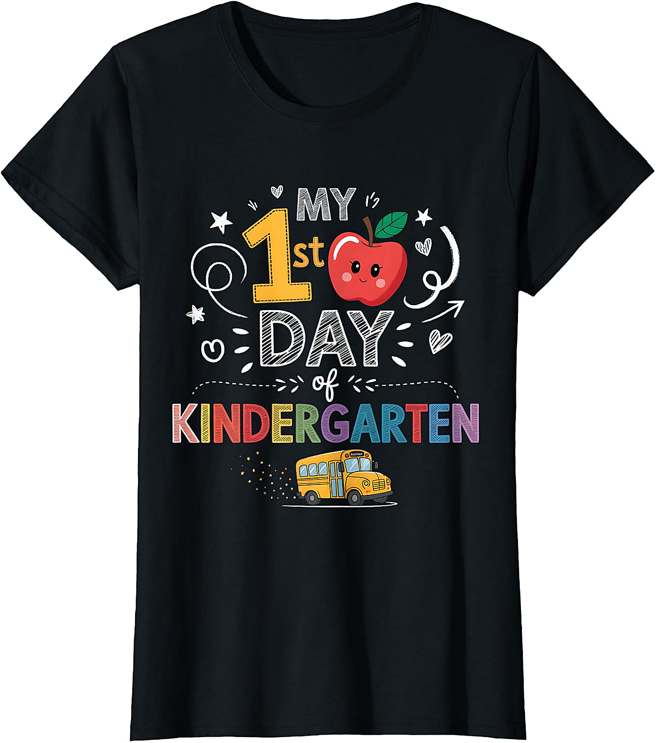 My 1st Day of Kindergarten T-Shirt - School Bus & Apple Tee