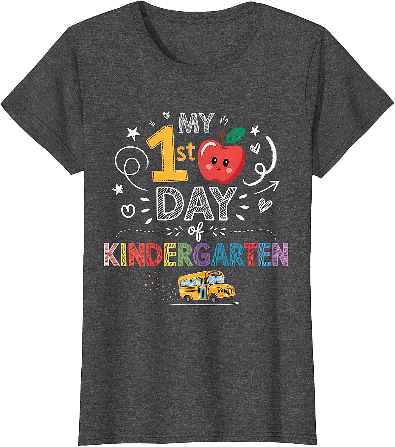 My 1st Day of Kindergarten T-Shirt - School Bus & Apple Tee