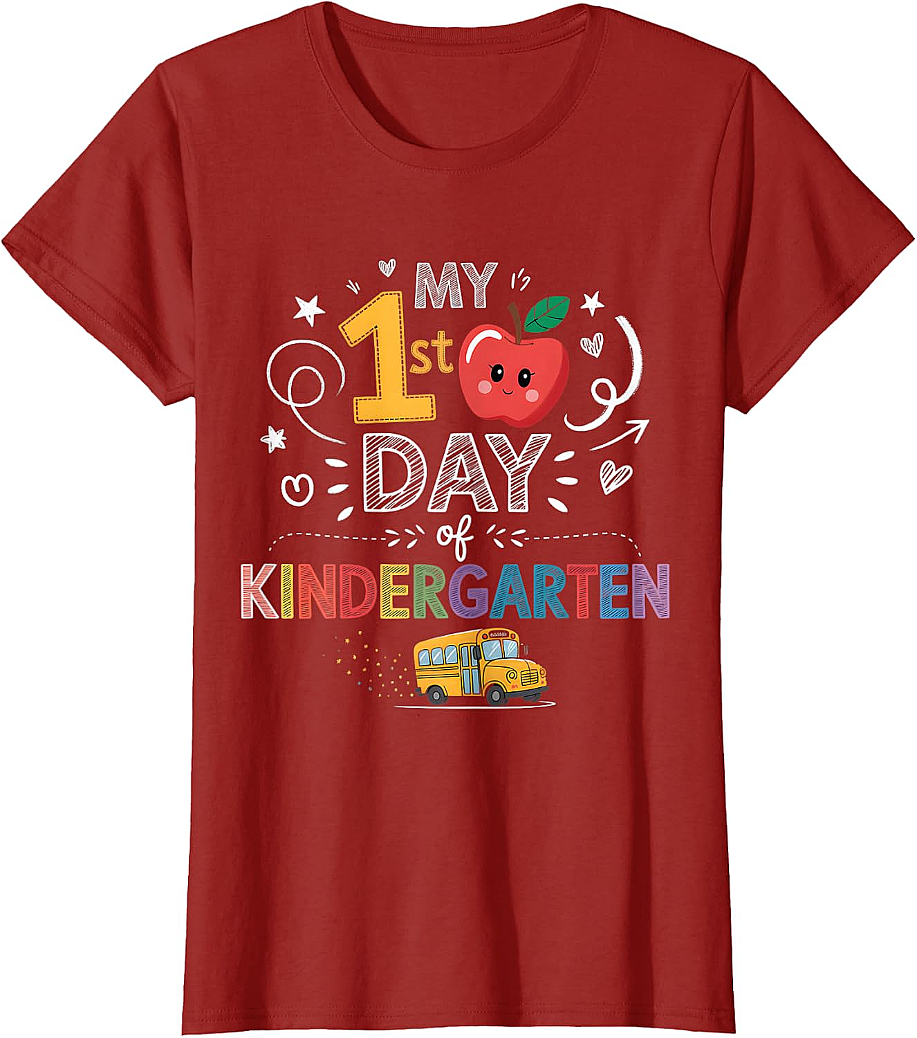 My 1st Day of Kindergarten T-Shirt - School Bus & Apple Tee