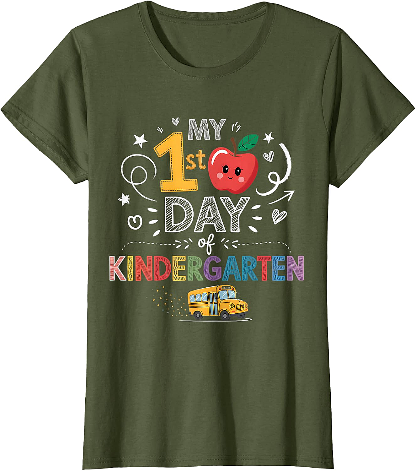 My 1st Day of Kindergarten T-Shirt - School Bus & Apple Tee