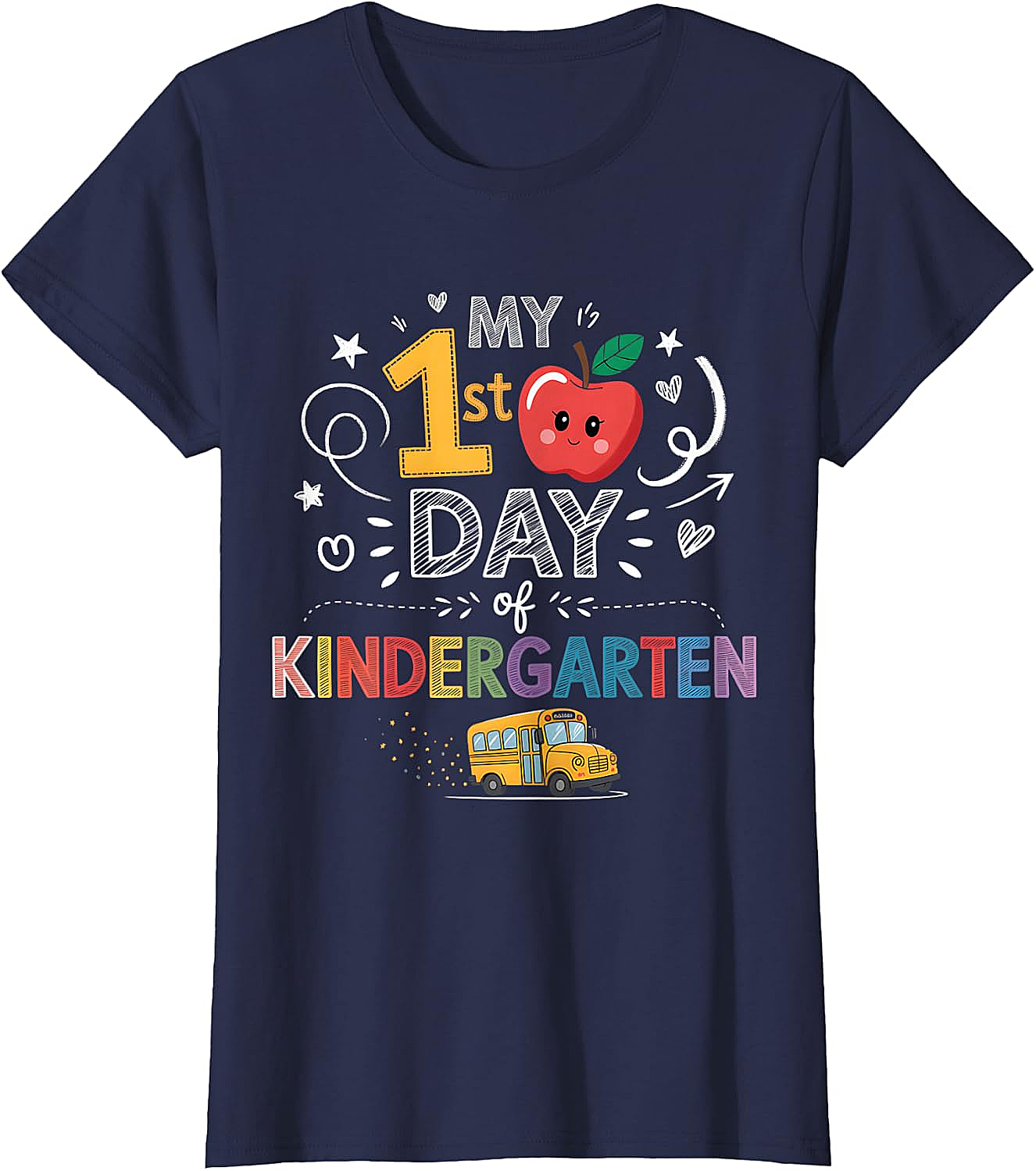 My 1st Day of Kindergarten T-Shirt - School Bus & Apple Tee