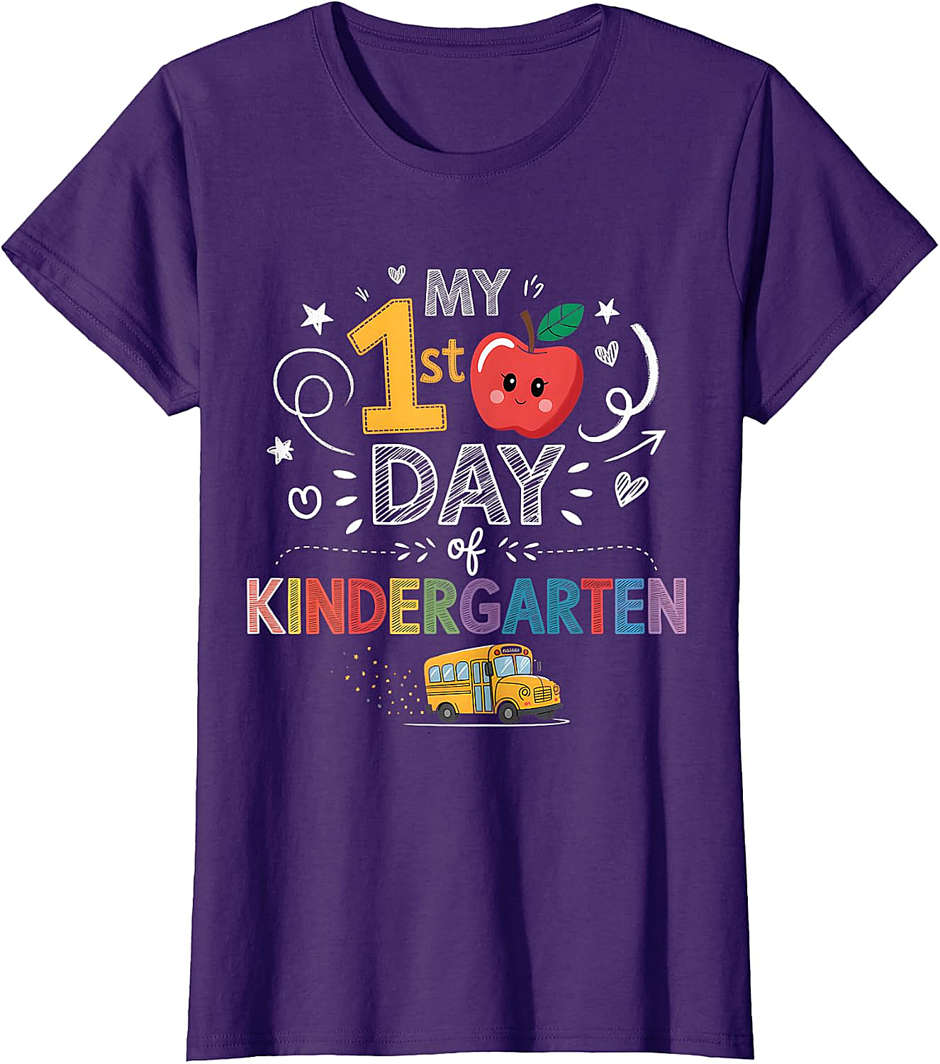 My 1st Day of Kindergarten T-Shirt - School Bus & Apple Tee