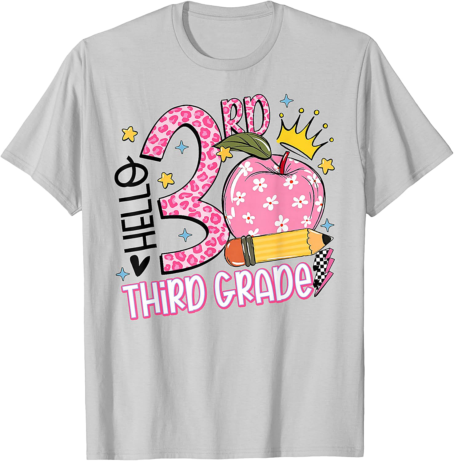  Hello 3rd Third Grade Back to School Pink Leopard T-Shirt