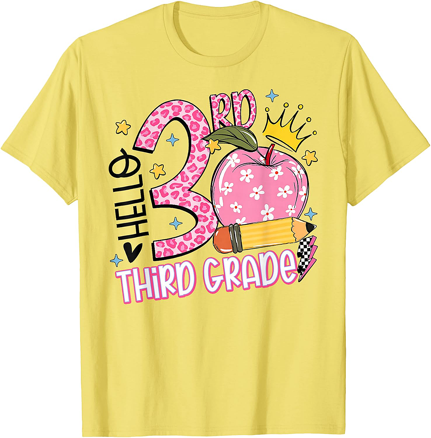  Hello 3rd Third Grade Back to School Pink Leopard T-Shirt