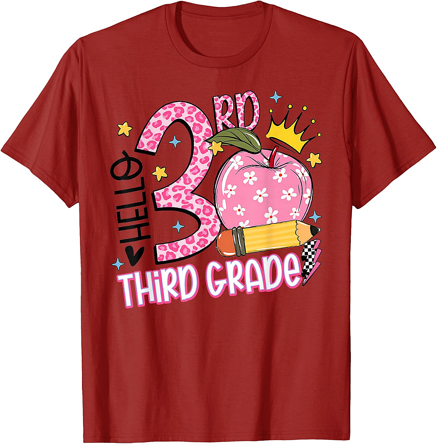  Hello 3rd Third Grade Back to School Pink Leopard T-Shirt