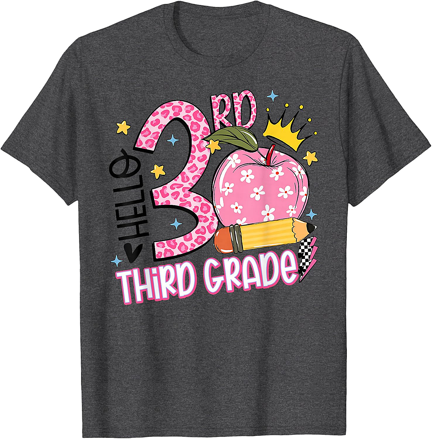  Hello 3rd Third Grade Back to School Pink Leopard T-Shirt