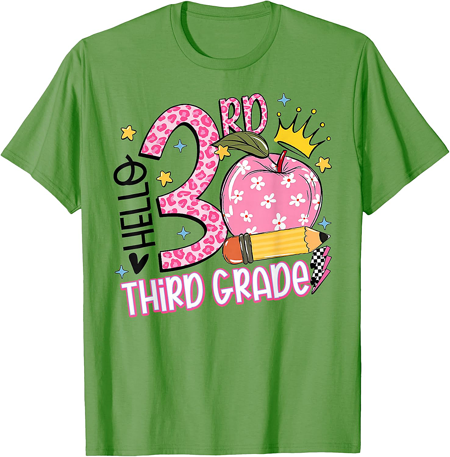  Hello 3rd Third Grade Back to School Pink Leopard T-Shirt