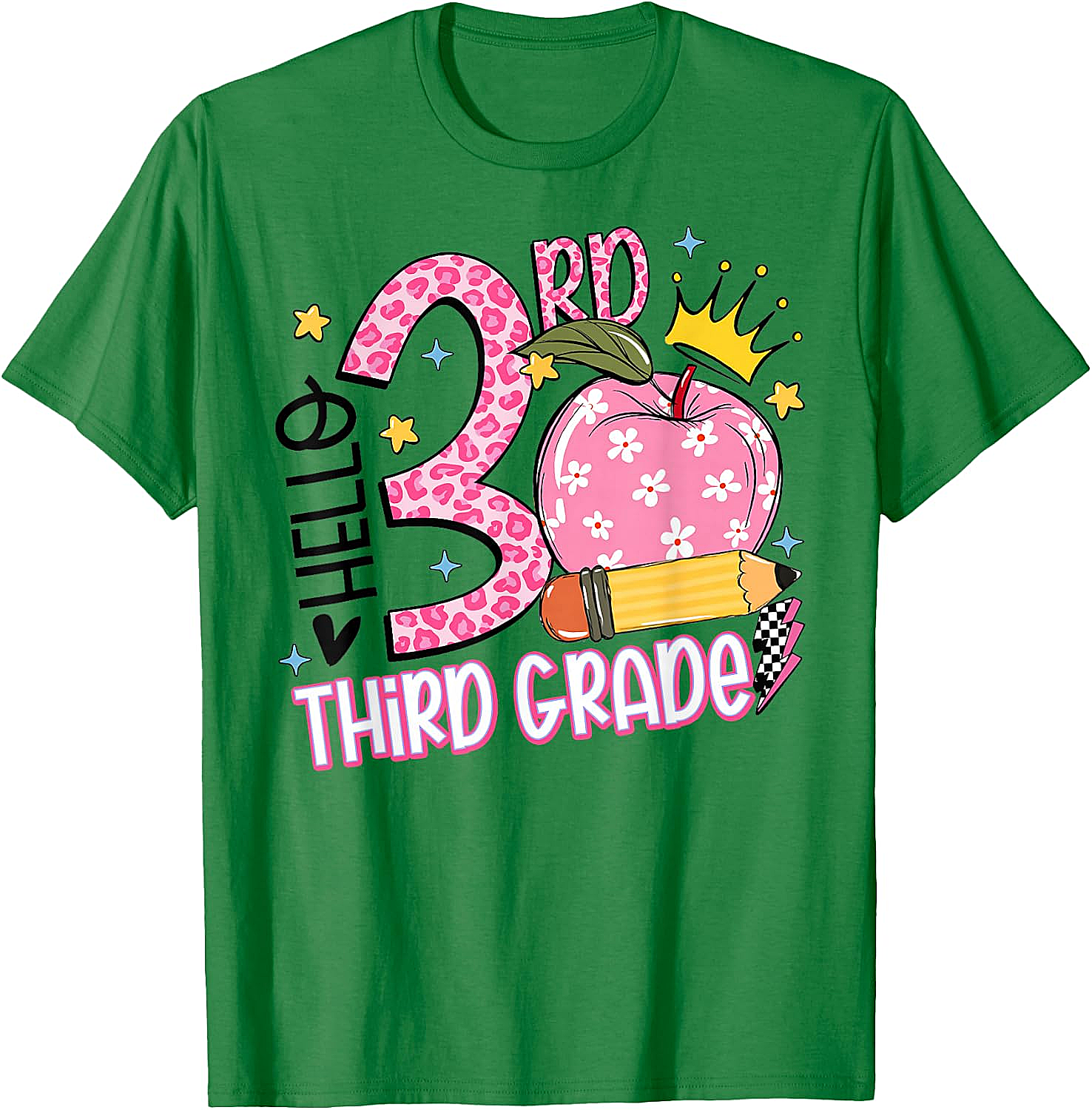  Hello 3rd Third Grade Back to School Pink Leopard T-Shirt