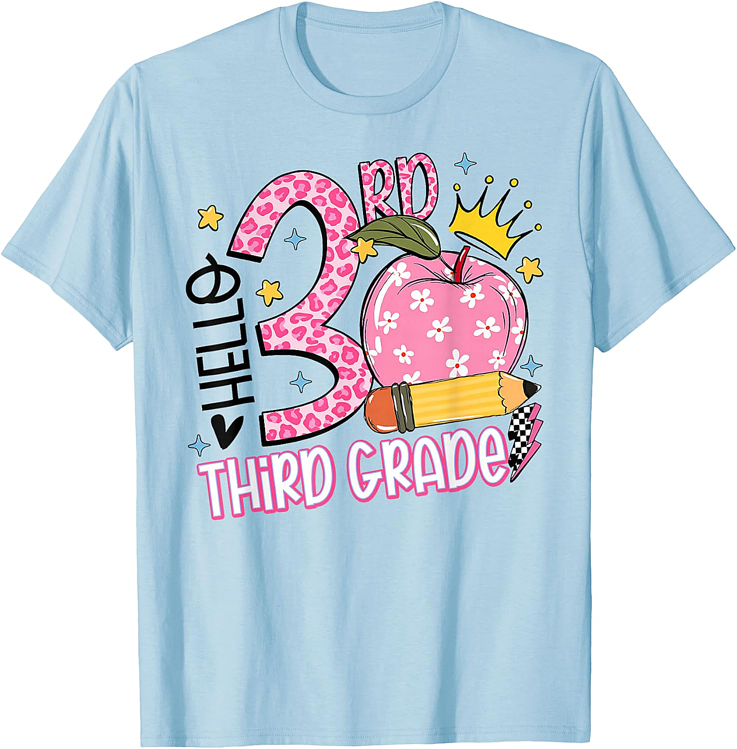  Hello 3rd Third Grade Back to School Pink Leopard T-Shirt