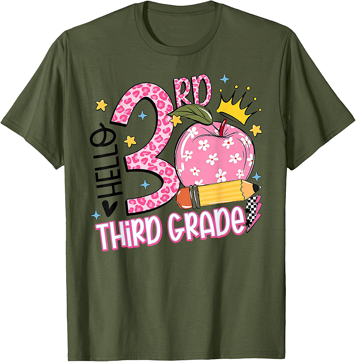  Hello 3rd Third Grade Back to School Pink Leopard T-Shirt