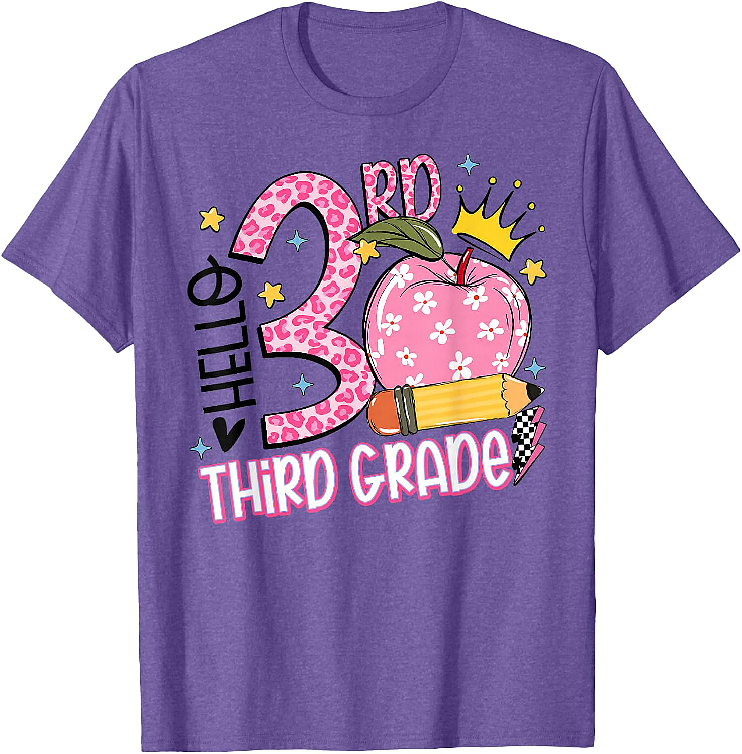  Hello 3rd Third Grade Back to School Pink Leopard T-Shirt