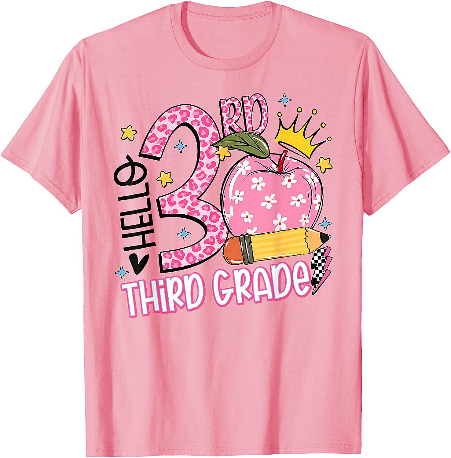  Hello 3rd Third Grade Back to School Pink Leopard T-Shirt