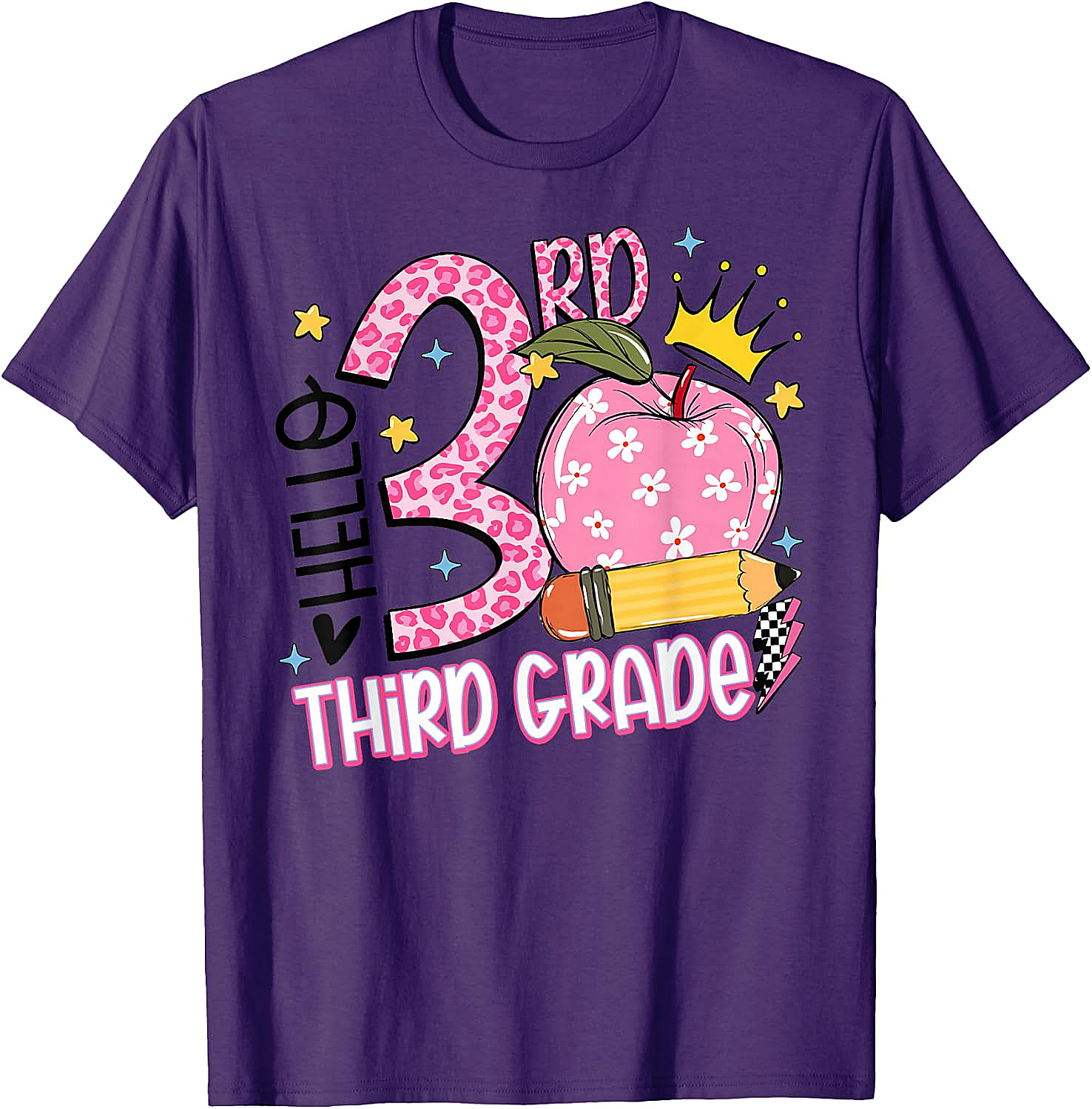  Hello 3rd Third Grade Back to School Pink Leopard T-Shirt