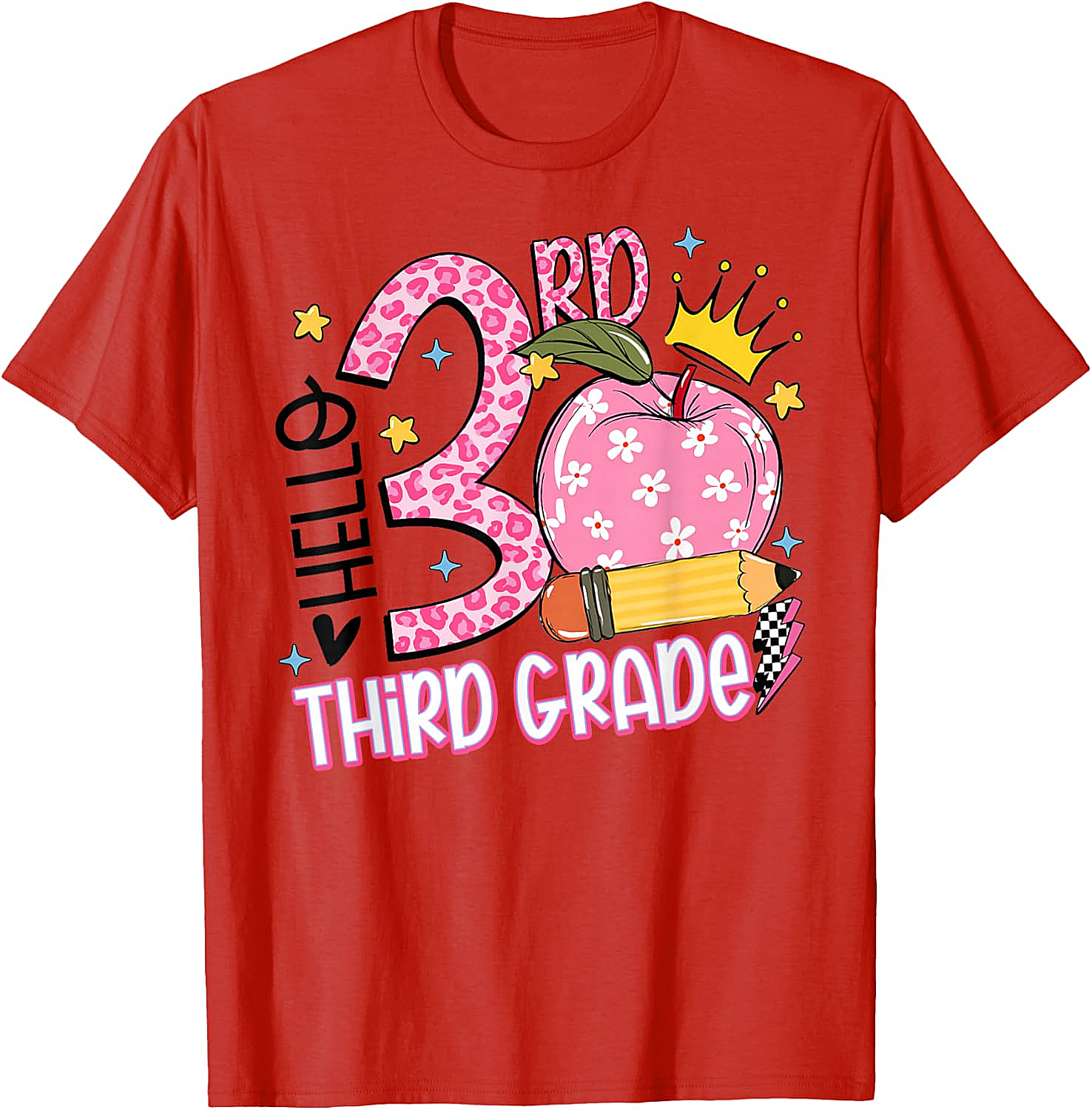  Hello 3rd Third Grade Back to School Pink Leopard T-Shirt
