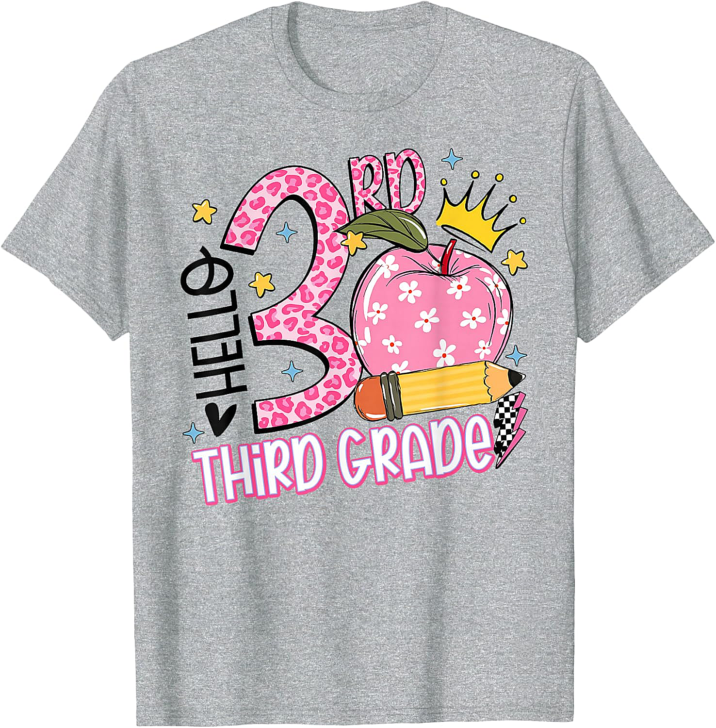  Hello 3rd Third Grade Back to School Pink Leopard T-Shirt