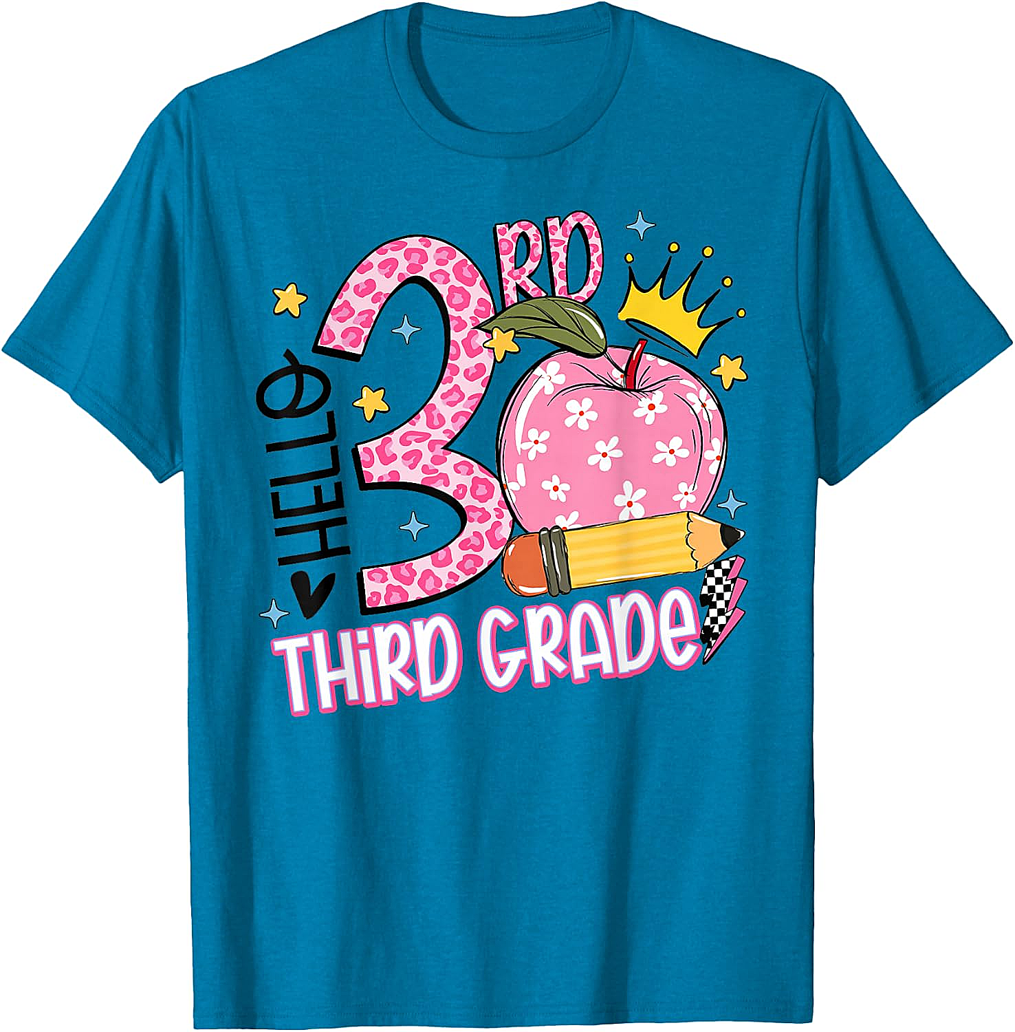  Hello 3rd Third Grade Back to School Pink Leopard T-Shirt