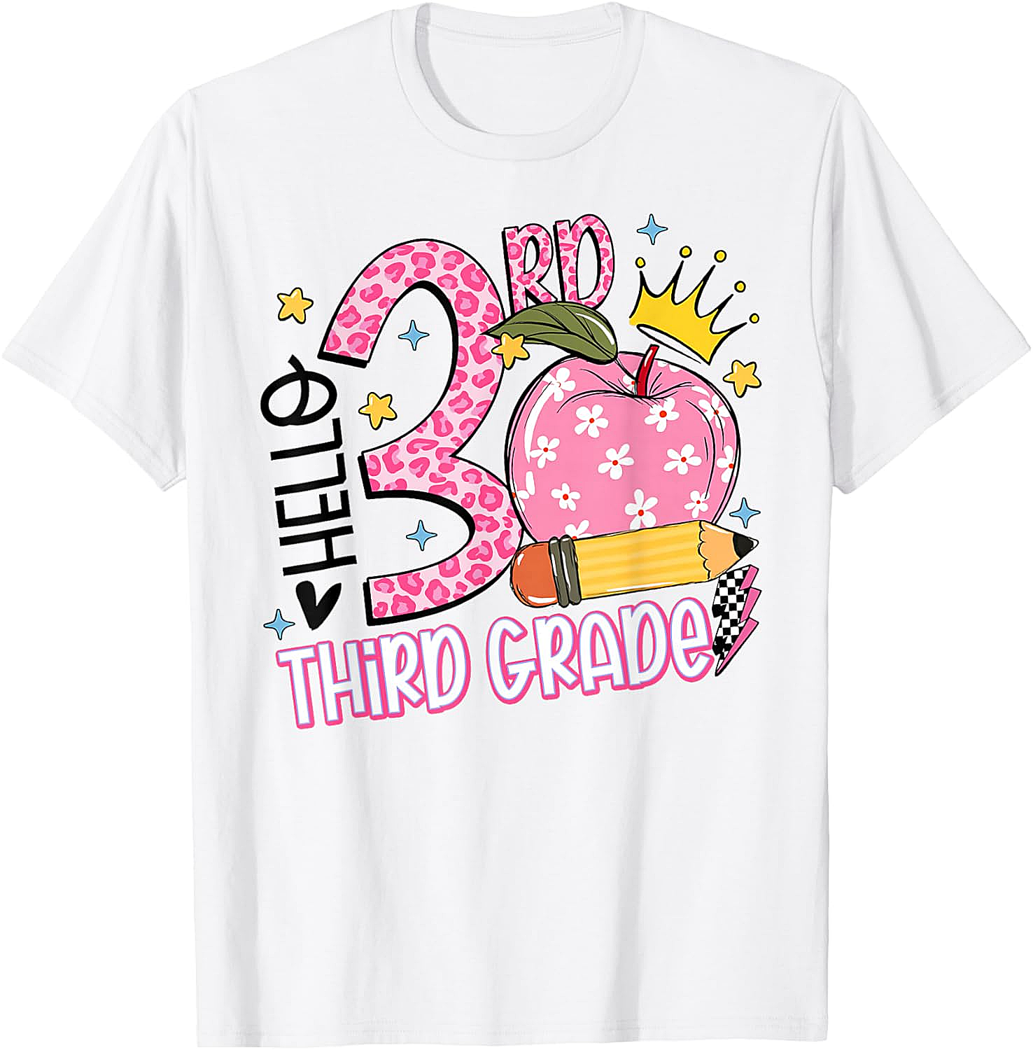 Hello 3rd Third Grade Back to School Pink Leopard T-Shirt