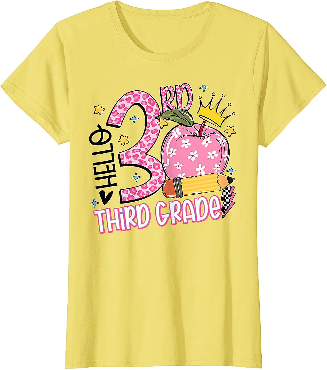  Hello 3rd Third Grade Back to School Pink Leopard T-Shirt