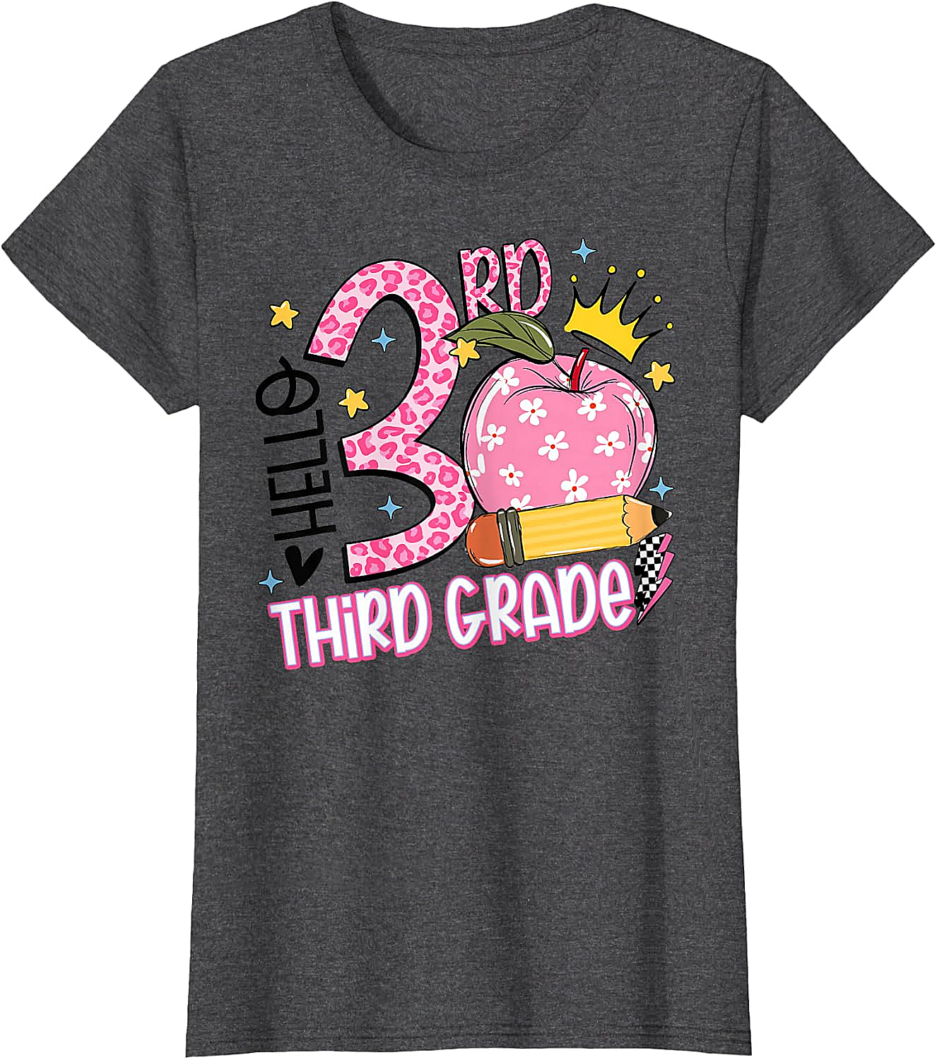  Hello 3rd Third Grade Back to School Pink Leopard T-Shirt
