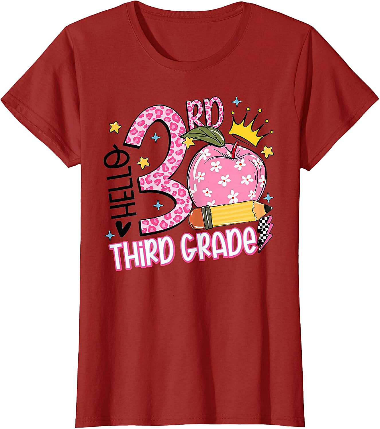  Hello 3rd Third Grade Back to School Pink Leopard T-Shirt