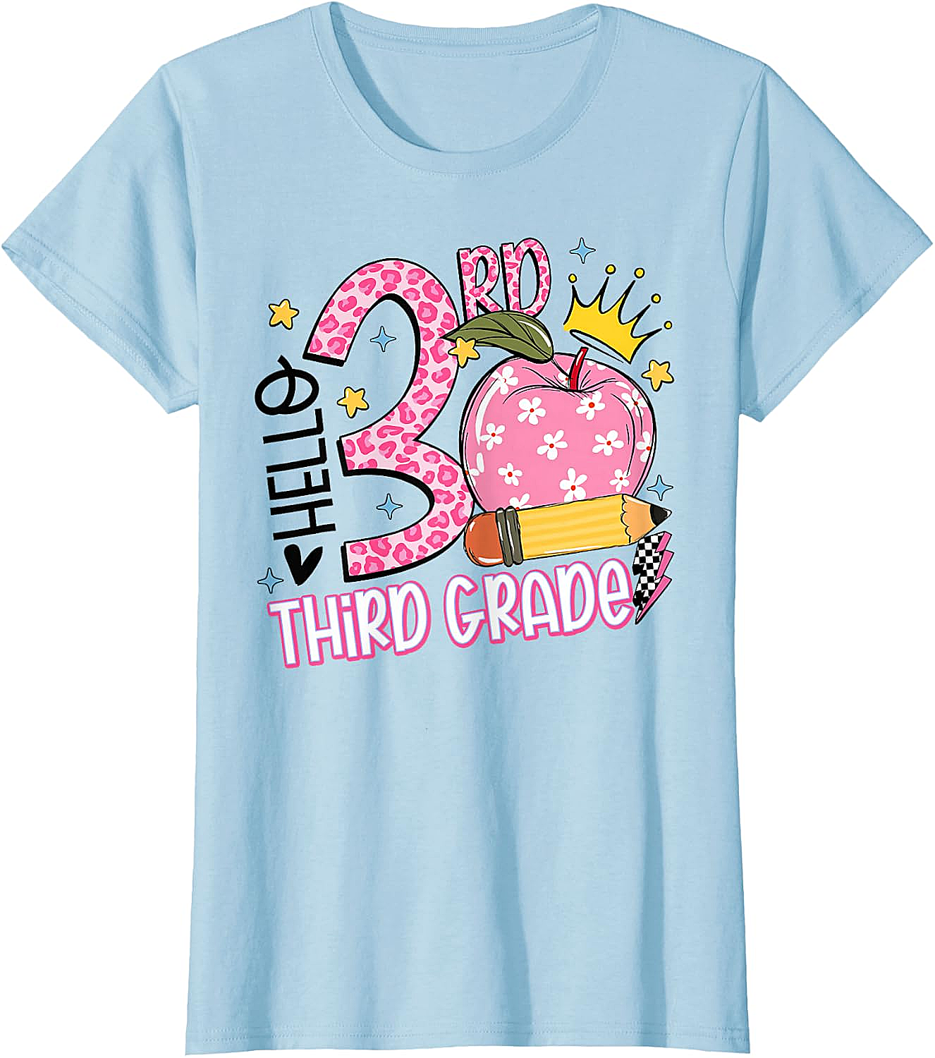  Hello 3rd Third Grade Back to School Pink Leopard T-Shirt