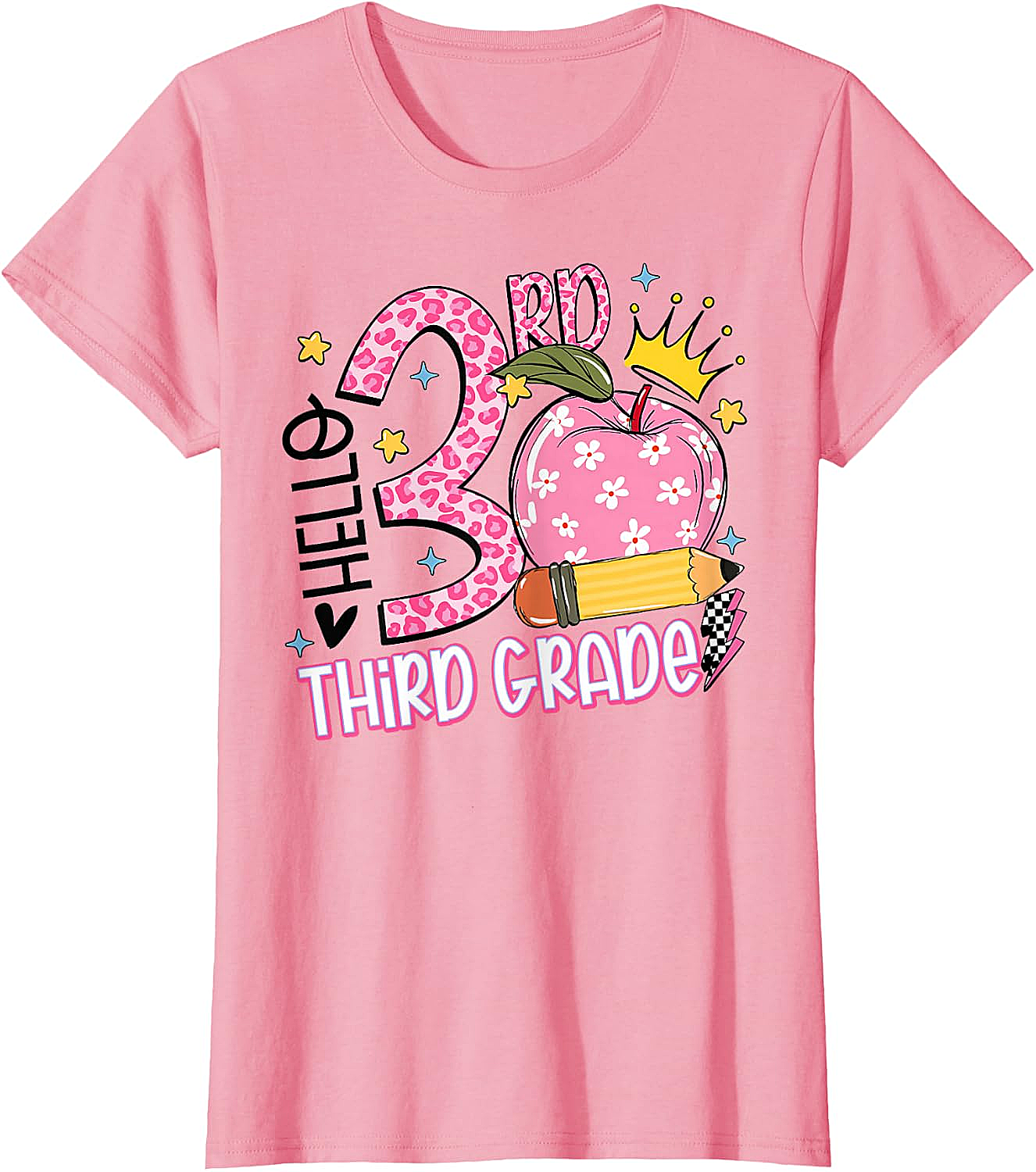  Hello 3rd Third Grade Back to School Pink Leopard T-Shirt