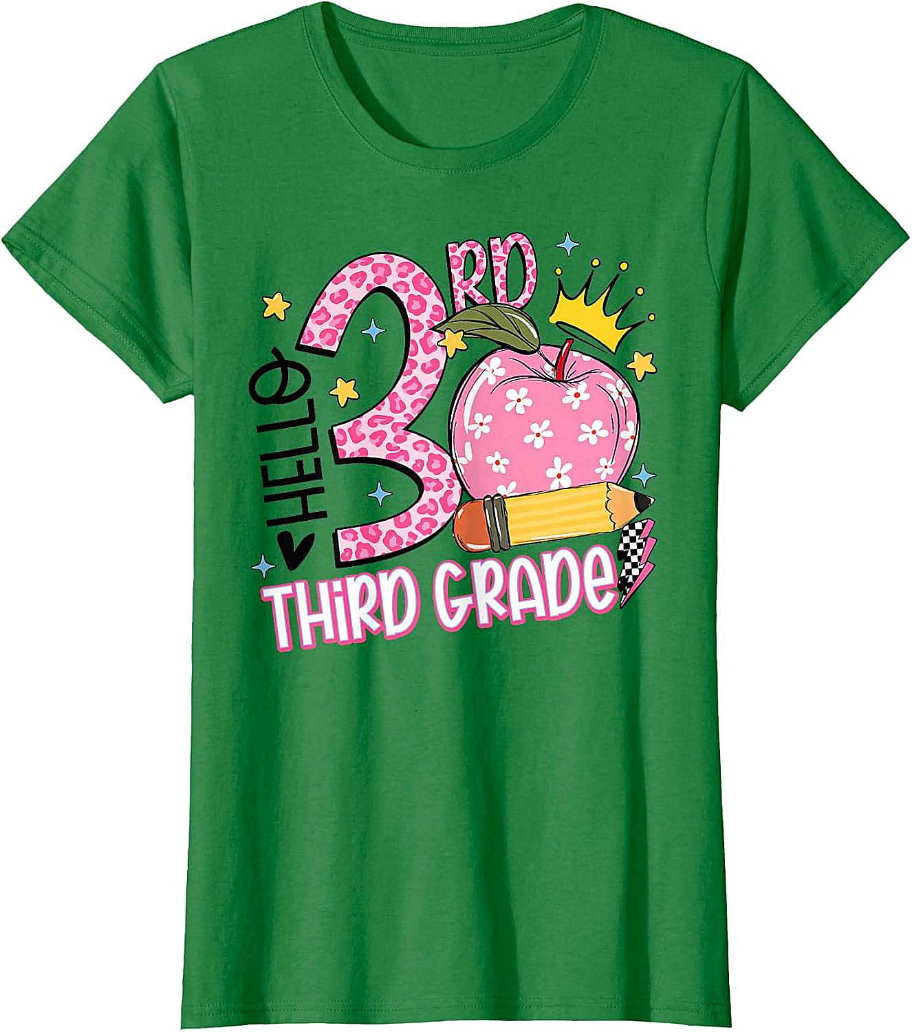  Hello 3rd Third Grade Back to School Pink Leopard T-Shirt