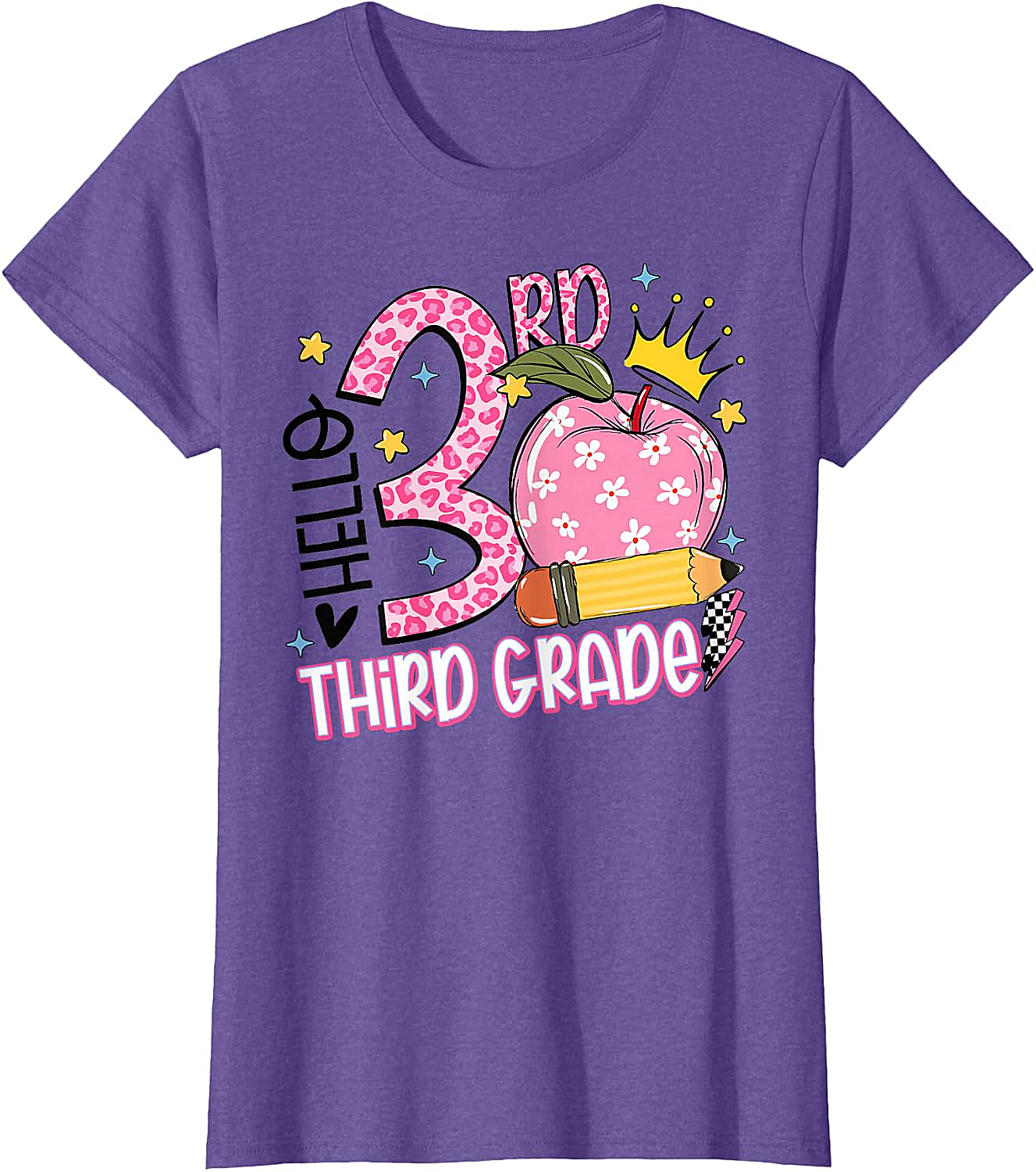  Hello 3rd Third Grade Back to School Pink Leopard T-Shirt
