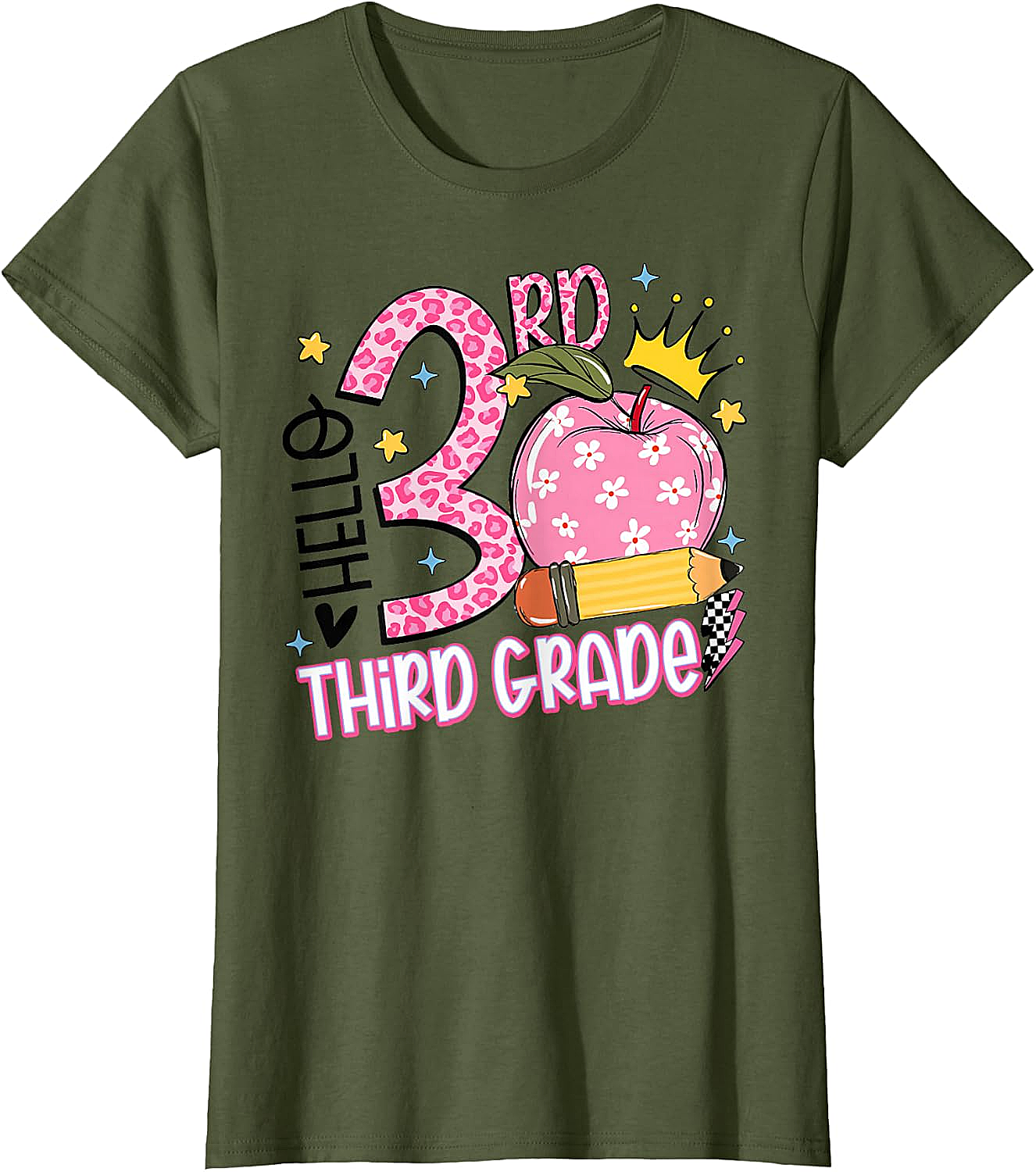  Hello 3rd Third Grade Back to School Pink Leopard T-Shirt