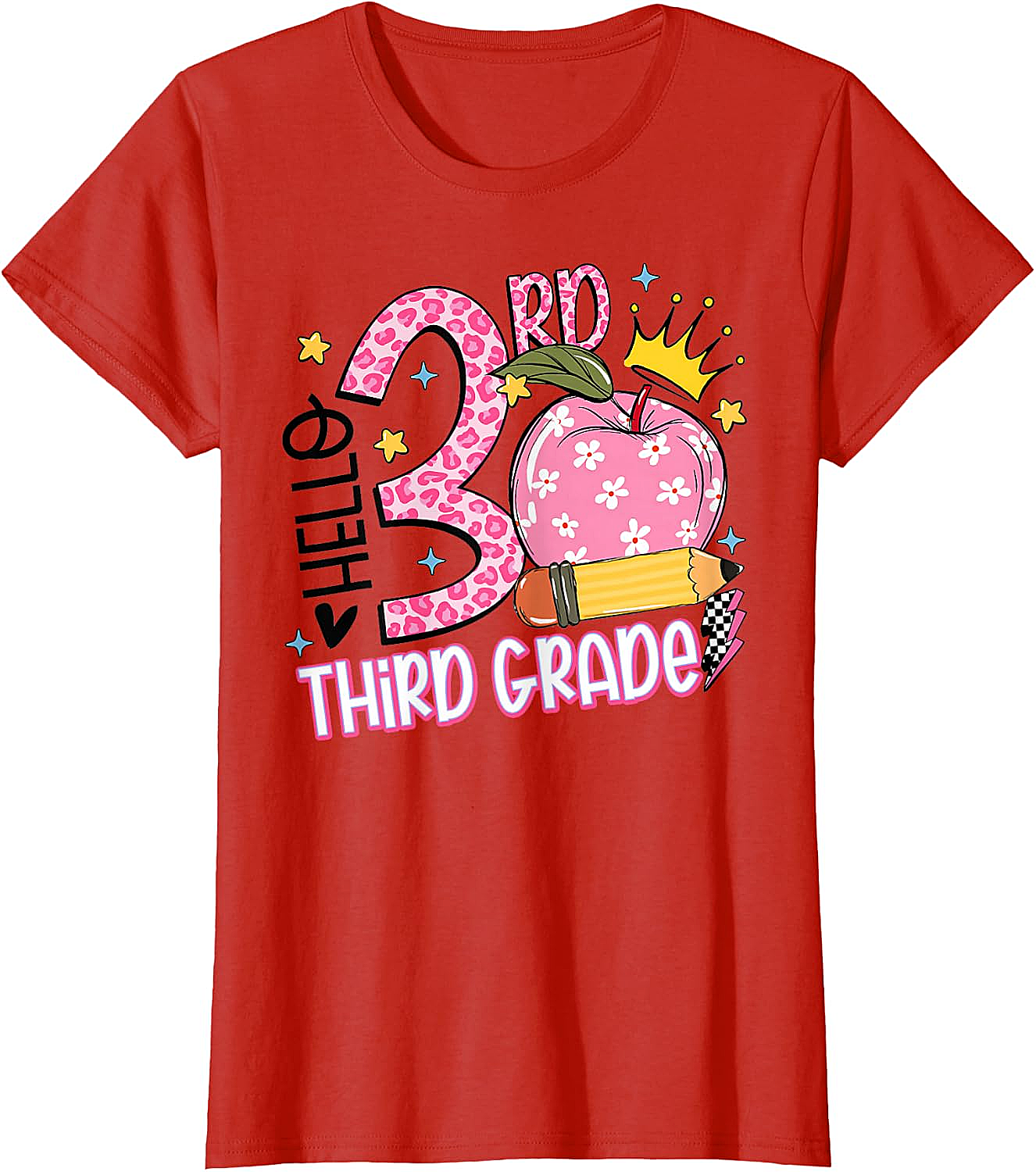  Hello 3rd Third Grade Back to School Pink Leopard T-Shirt