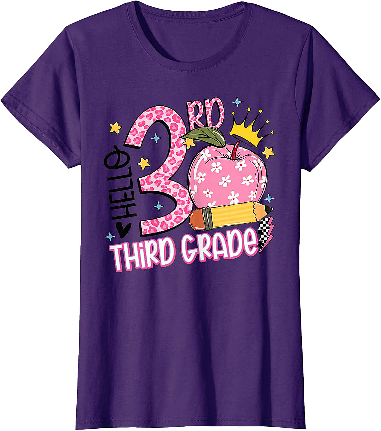  Hello 3rd Third Grade Back to School Pink Leopard T-Shirt