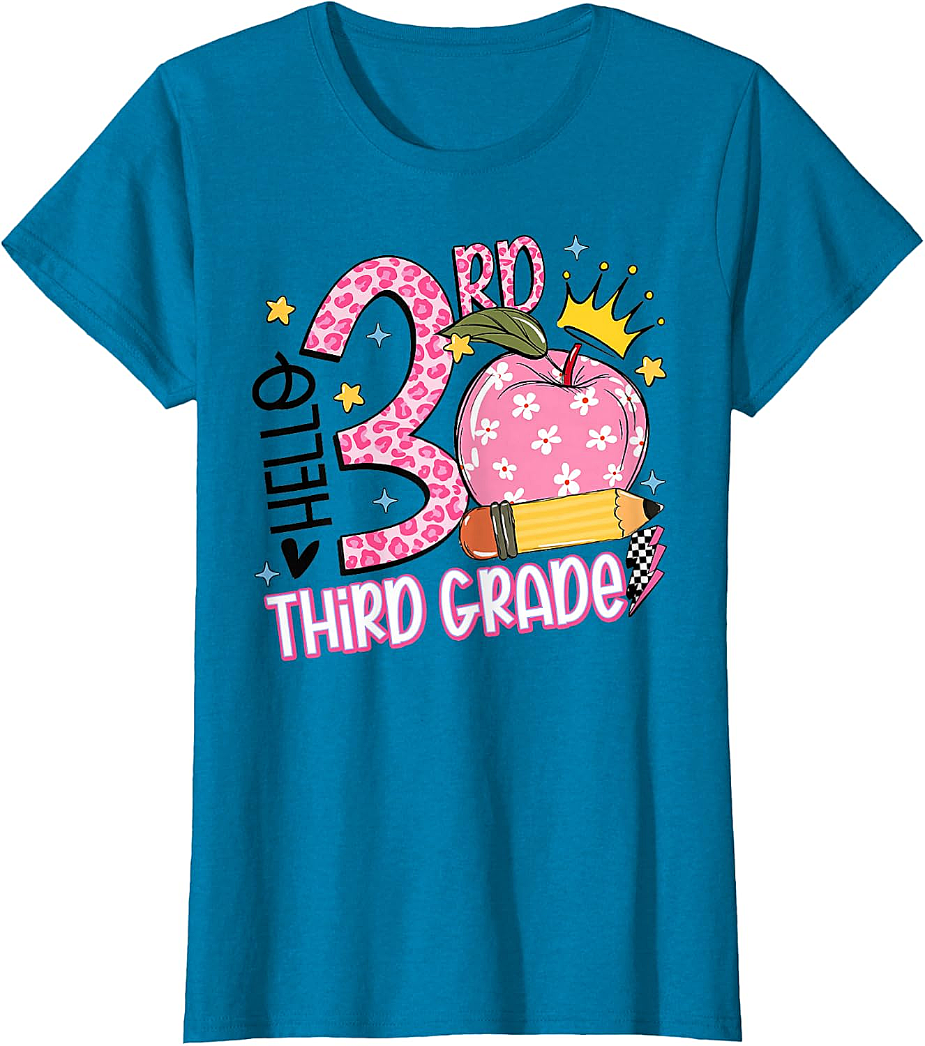  Hello 3rd Third Grade Back to School Pink Leopard T-Shirt