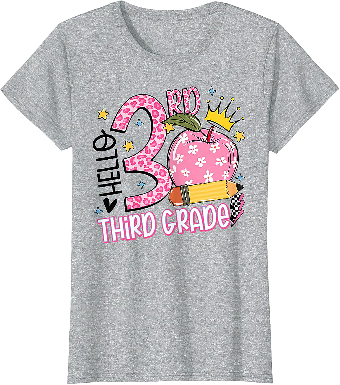  Hello 3rd Third Grade Back to School Pink Leopard T-Shirt