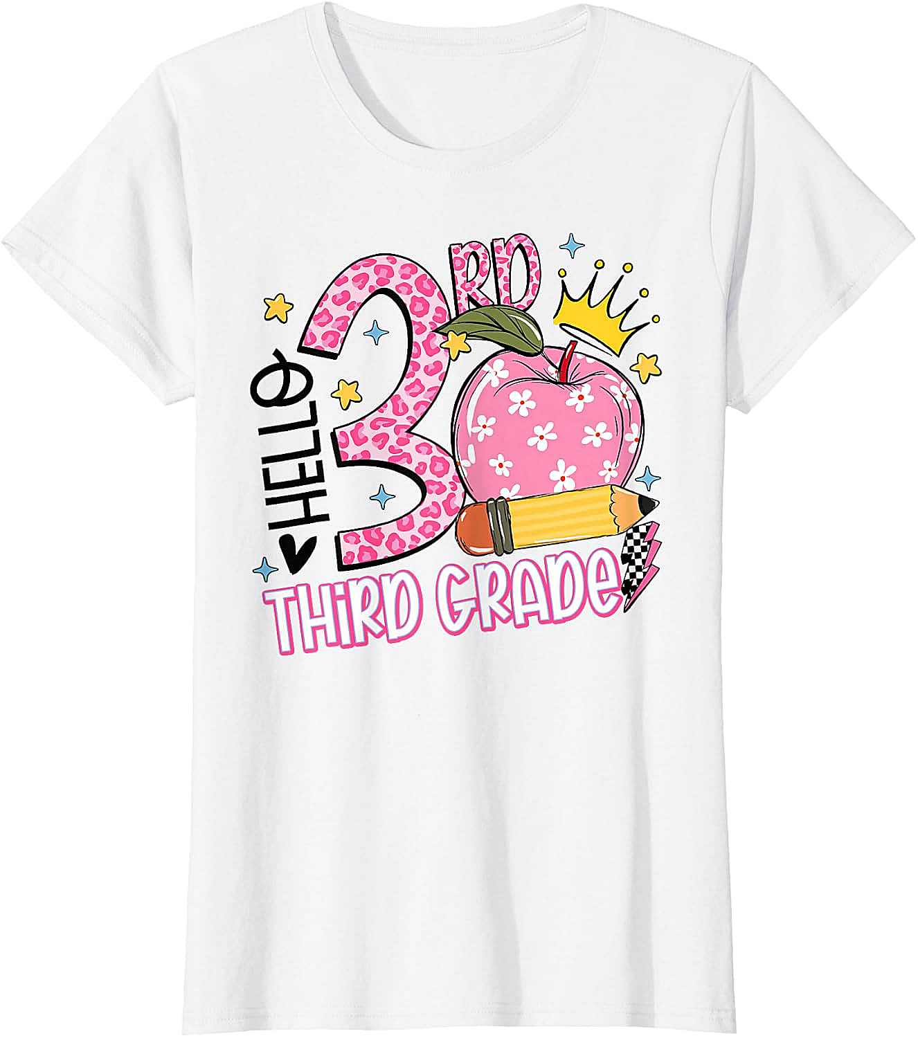  Hello 3rd Third Grade Back to School Pink Leopard T-Shirt
