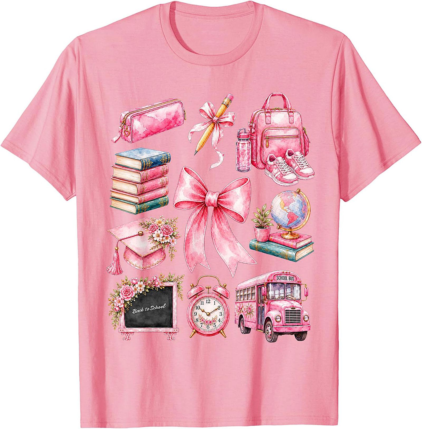Pink School Supplies Tee | Back to School Shirt for Girls