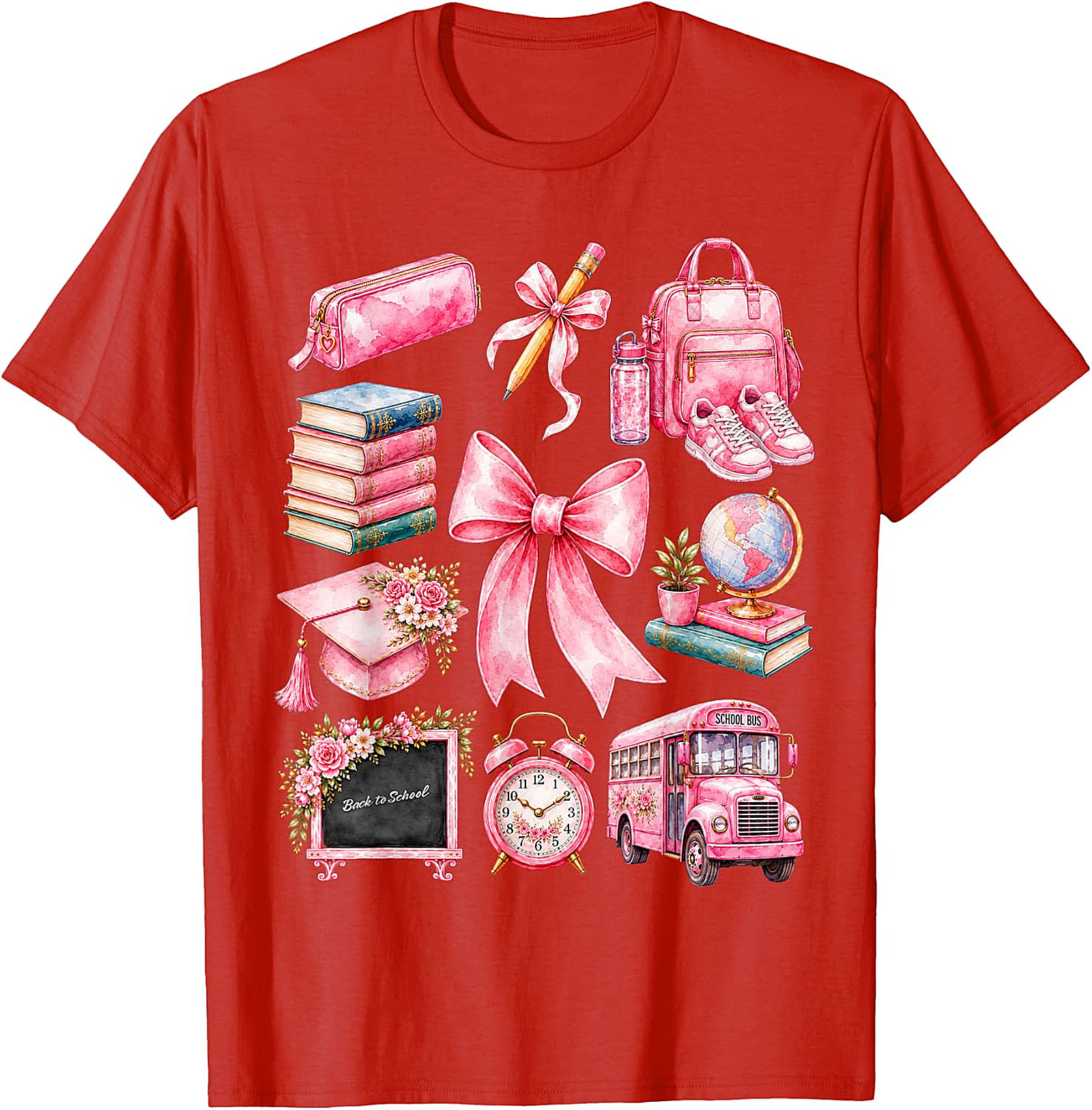 Pink School Supplies Tee | Back to School Shirt for Girls