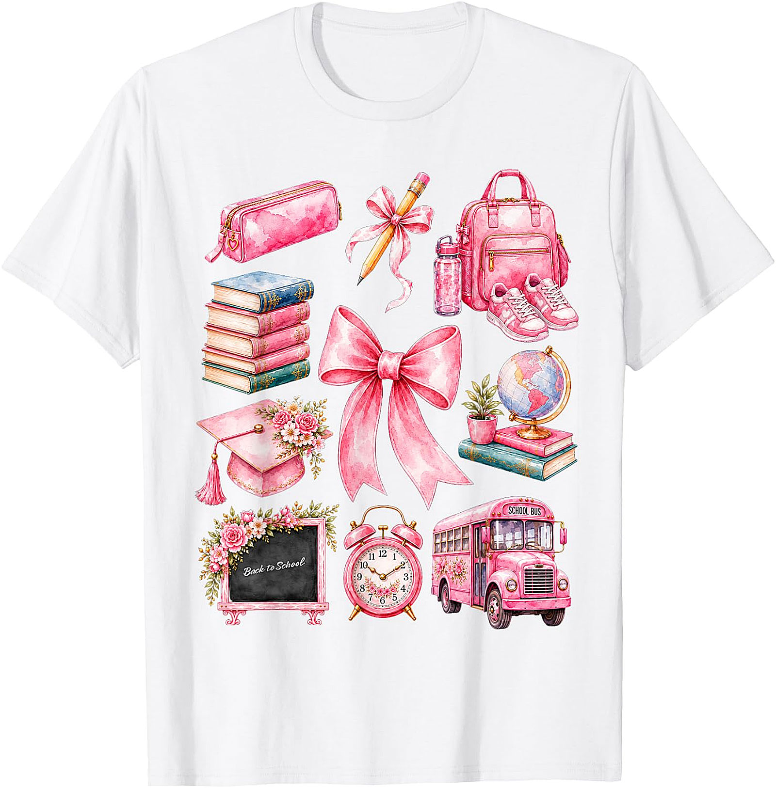 Pink School Supplies Tee | Back to School Shirt for Girls