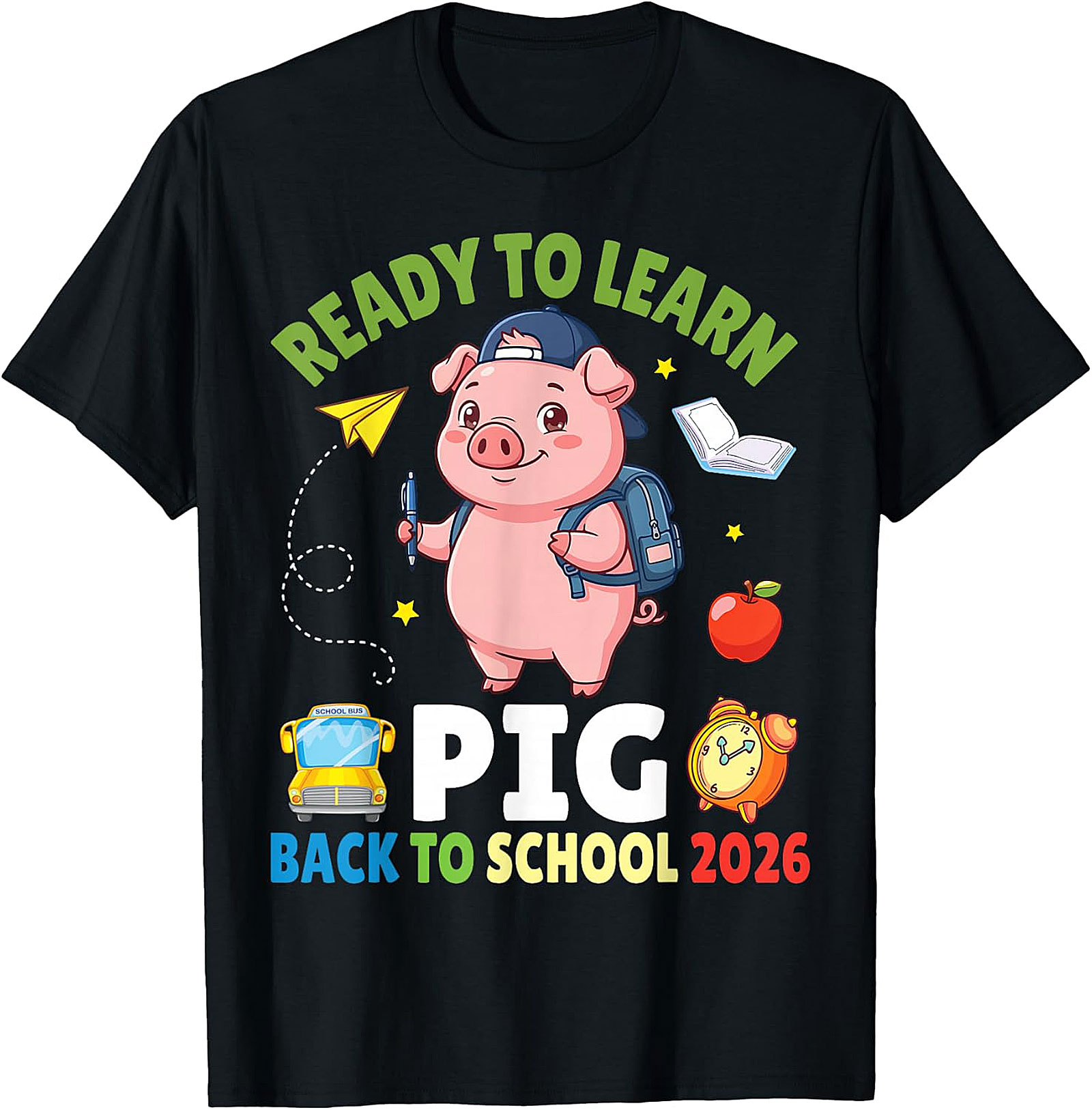 Ready to Learn Pig Back to School 2026 T-Shirt for Kids
