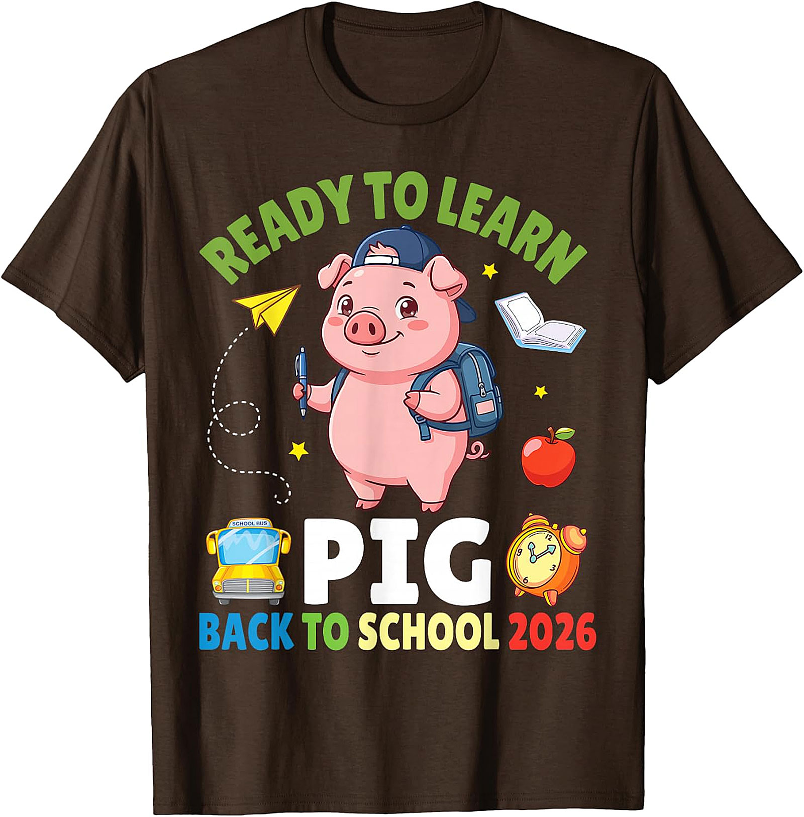 Ready to Learn Pig Back to School 2026 T-Shirt for Kids
