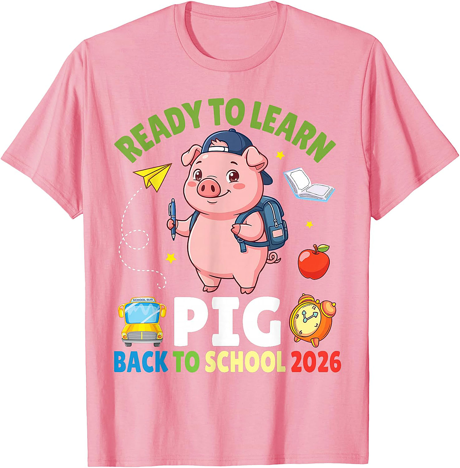 Ready to Learn Pig Back to School 2026 T-Shirt for Kids