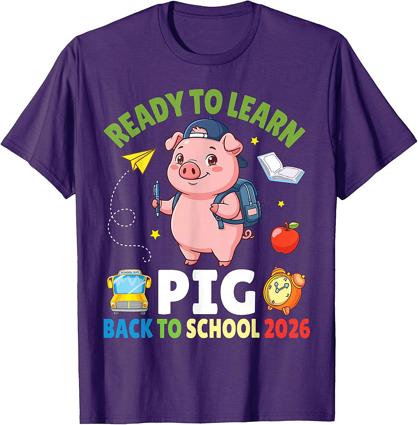 Ready to Learn Pig Back to School 2026 T-Shirt for Kids