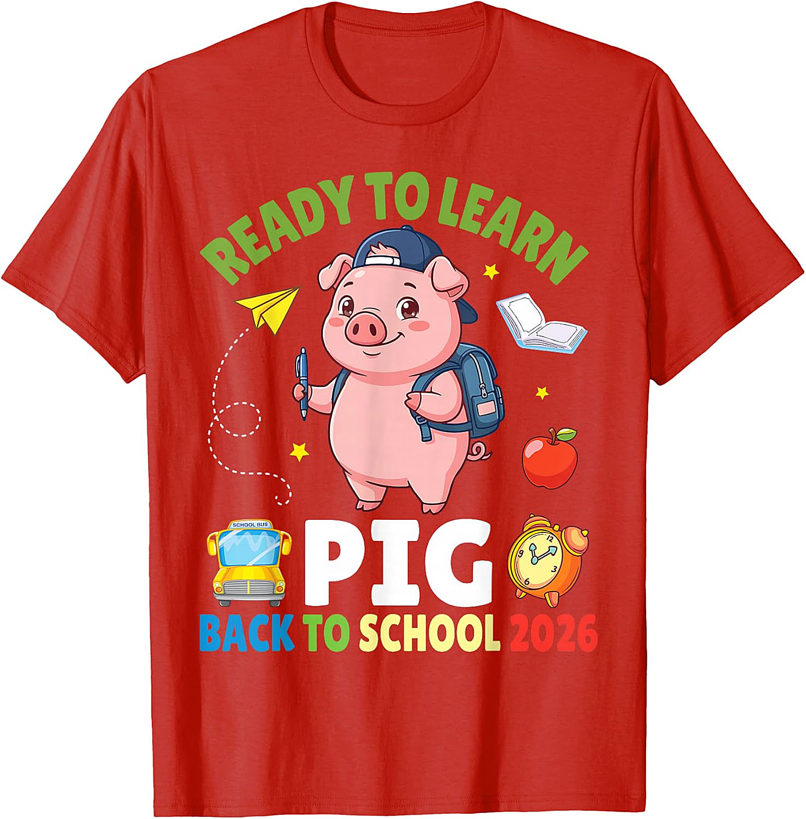 Ready to Learn Pig Back to School 2026 T-Shirt for Kids