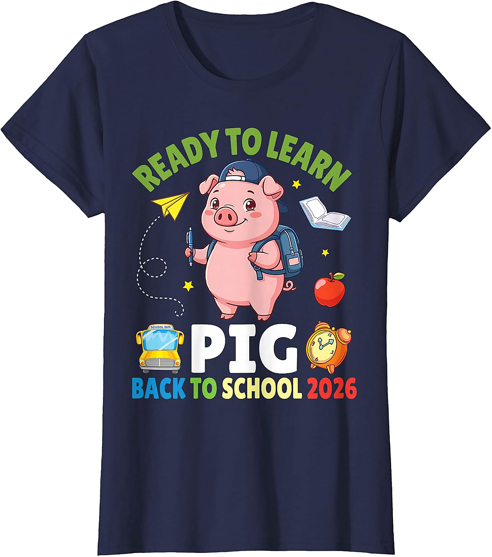 Ready to Learn Pig Back to School 2026 T-Shirt for Kids
