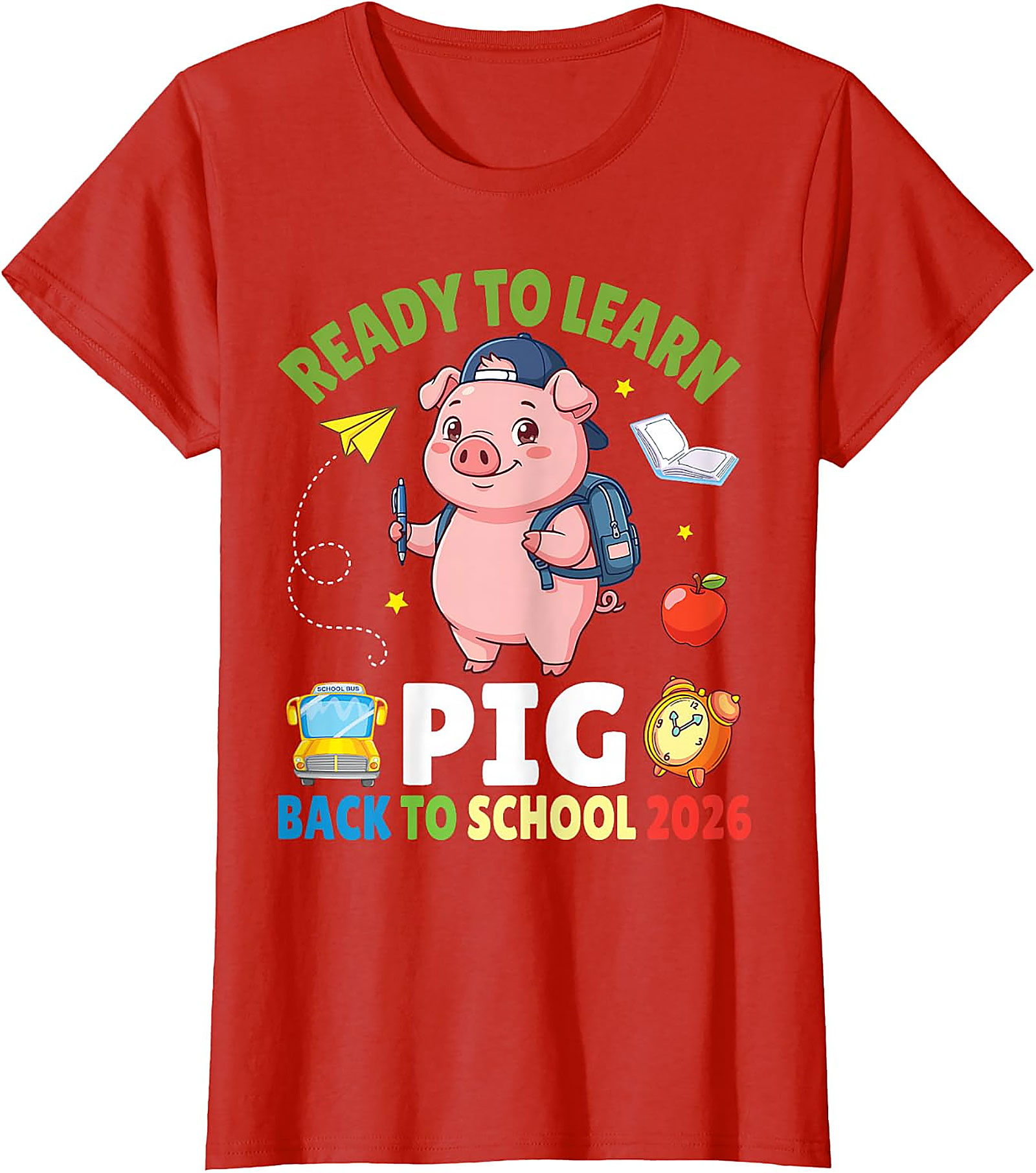 Ready to Learn Pig Back to School 2026 T-Shirt for Kids