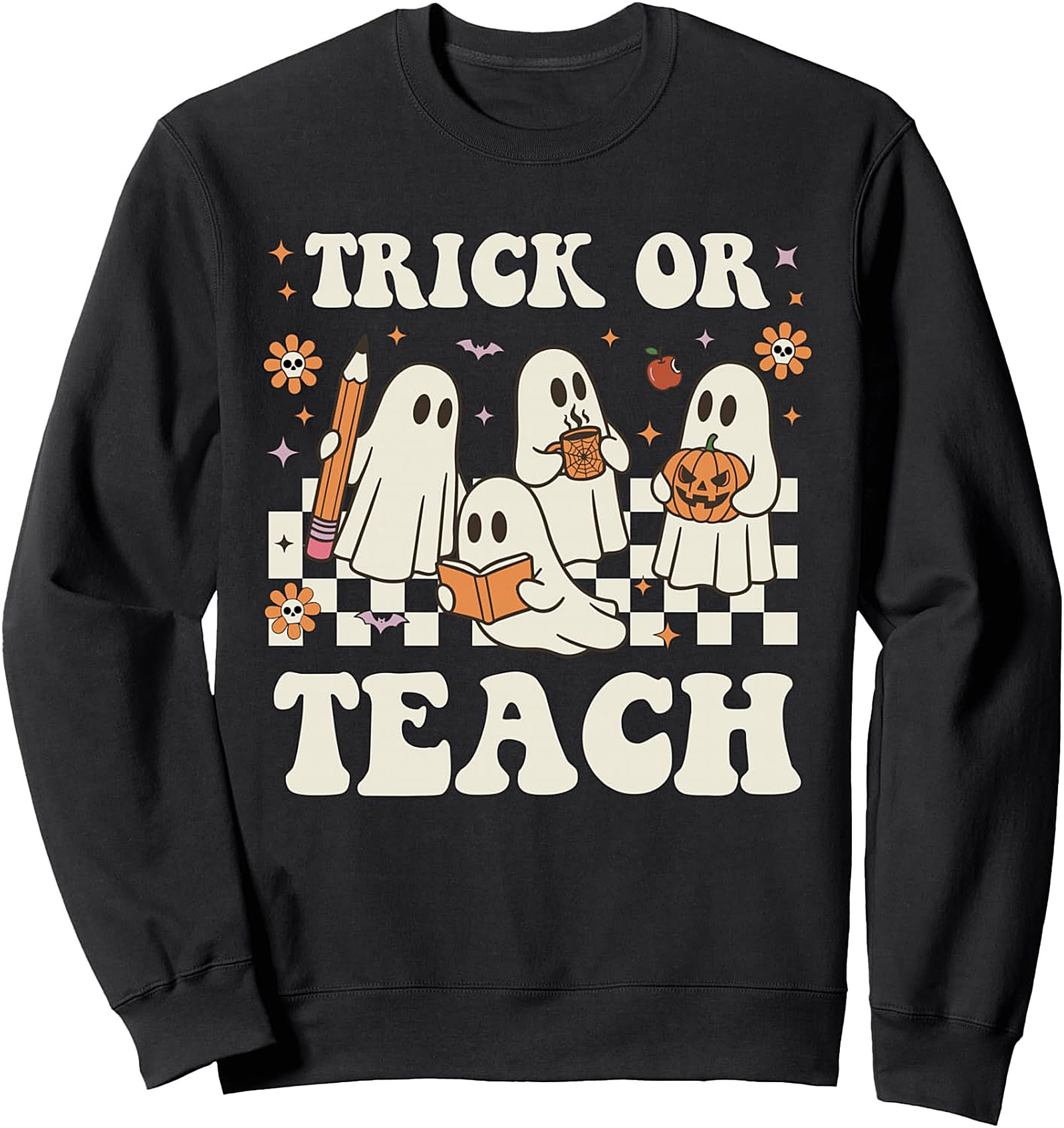 Trick or Teach Ghost Halloween Teacher Sweatshirt | Cozy Crewneck