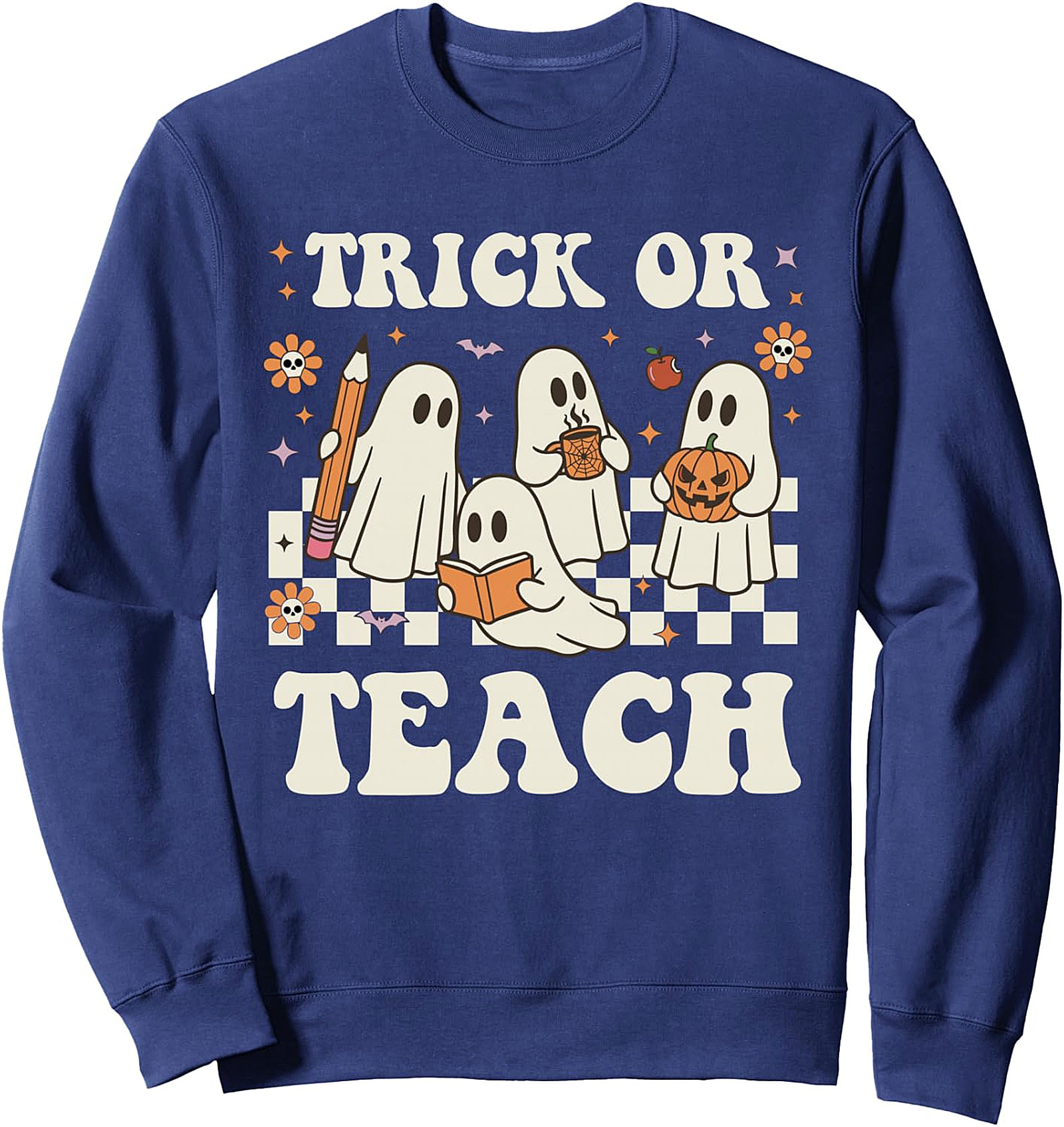 Trick or Teach Ghost Halloween Teacher Sweatshirt | Cozy Crewneck