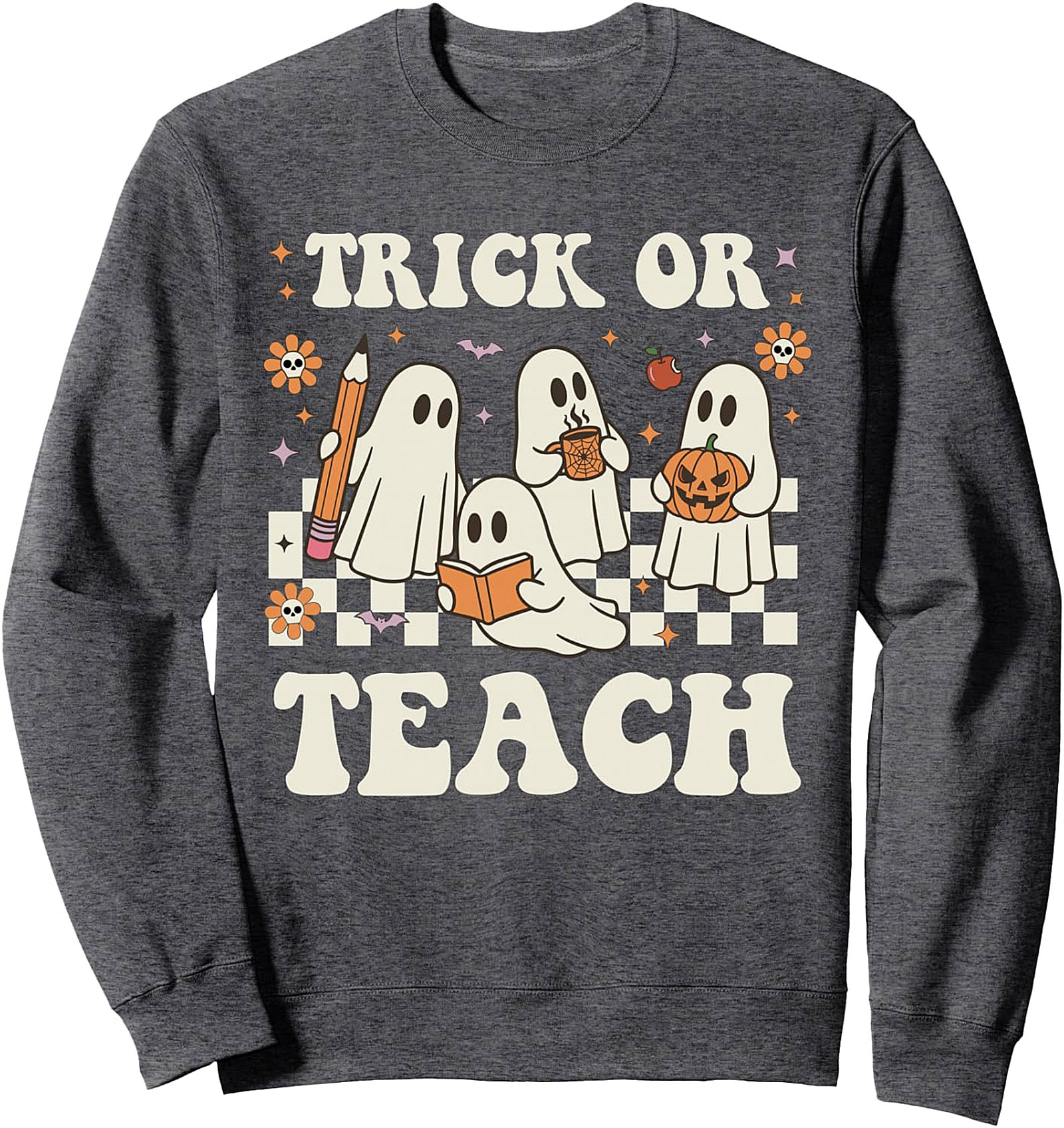Trick or Teach Ghost Halloween Teacher Sweatshirt | Cozy Crewneck