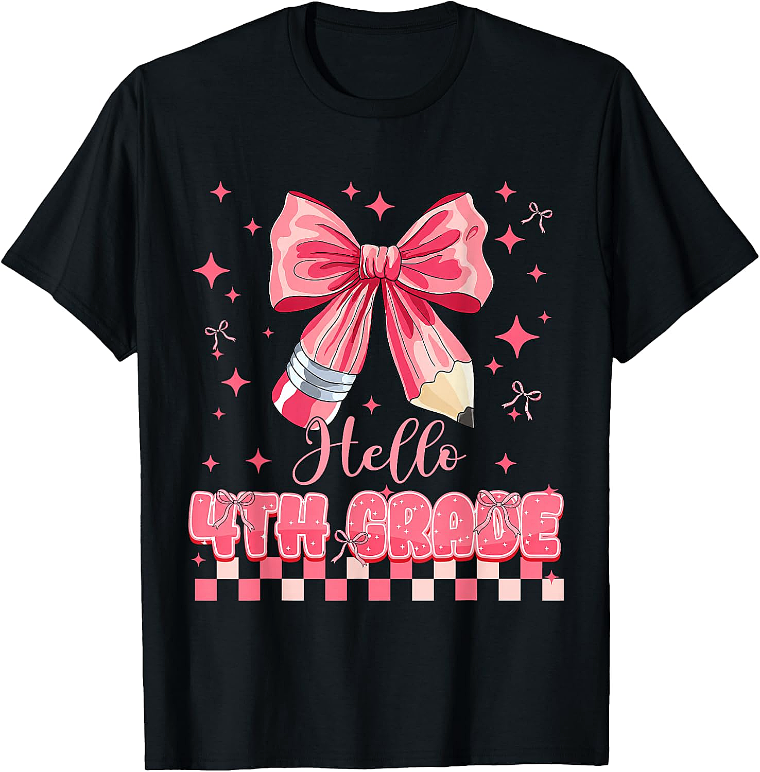 Hello 4th Grade Pink Bow T-Shirt - Back to School Tee