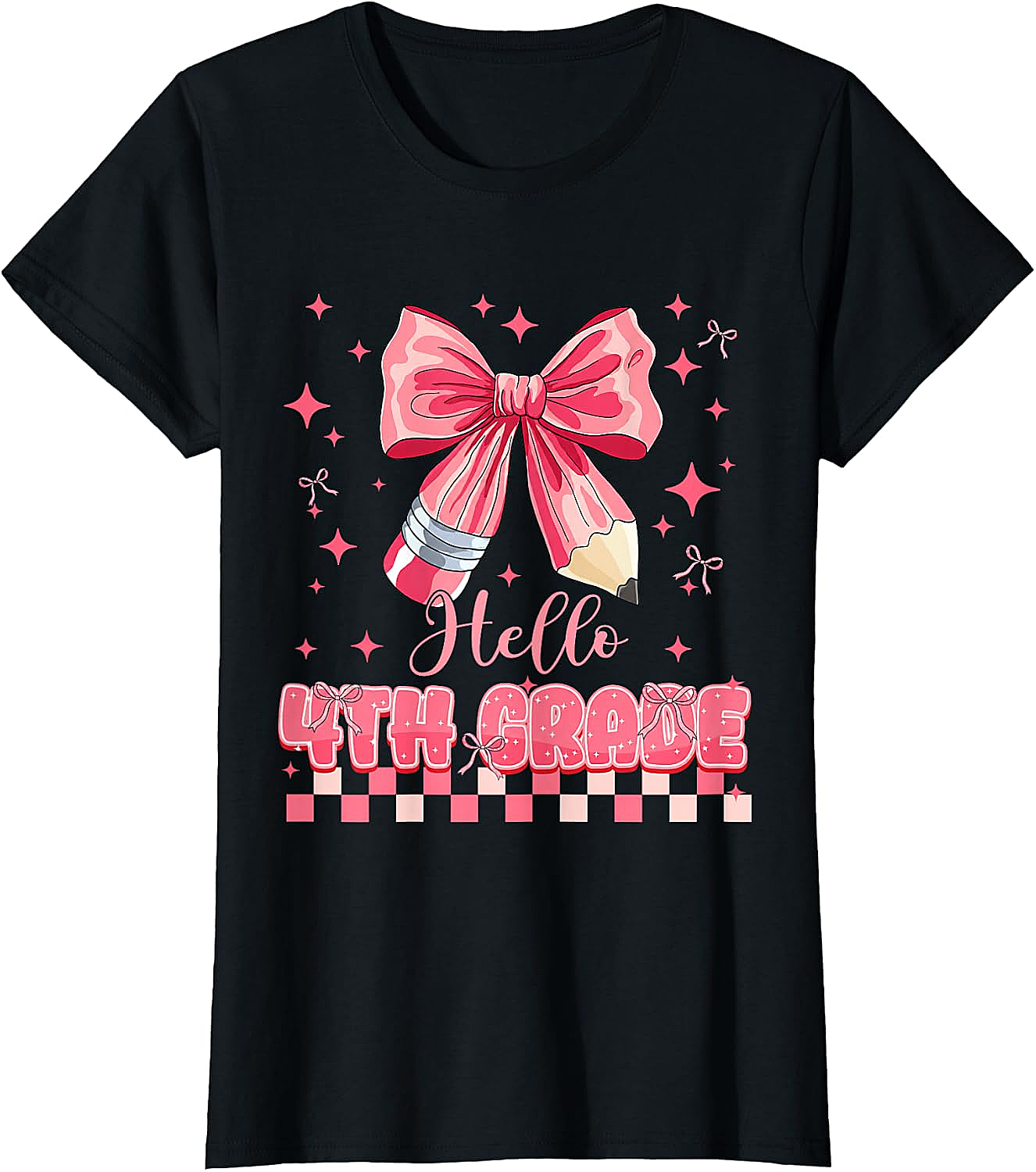 Hello 4th Grade Pink Bow T-Shirt - Back to School Tee